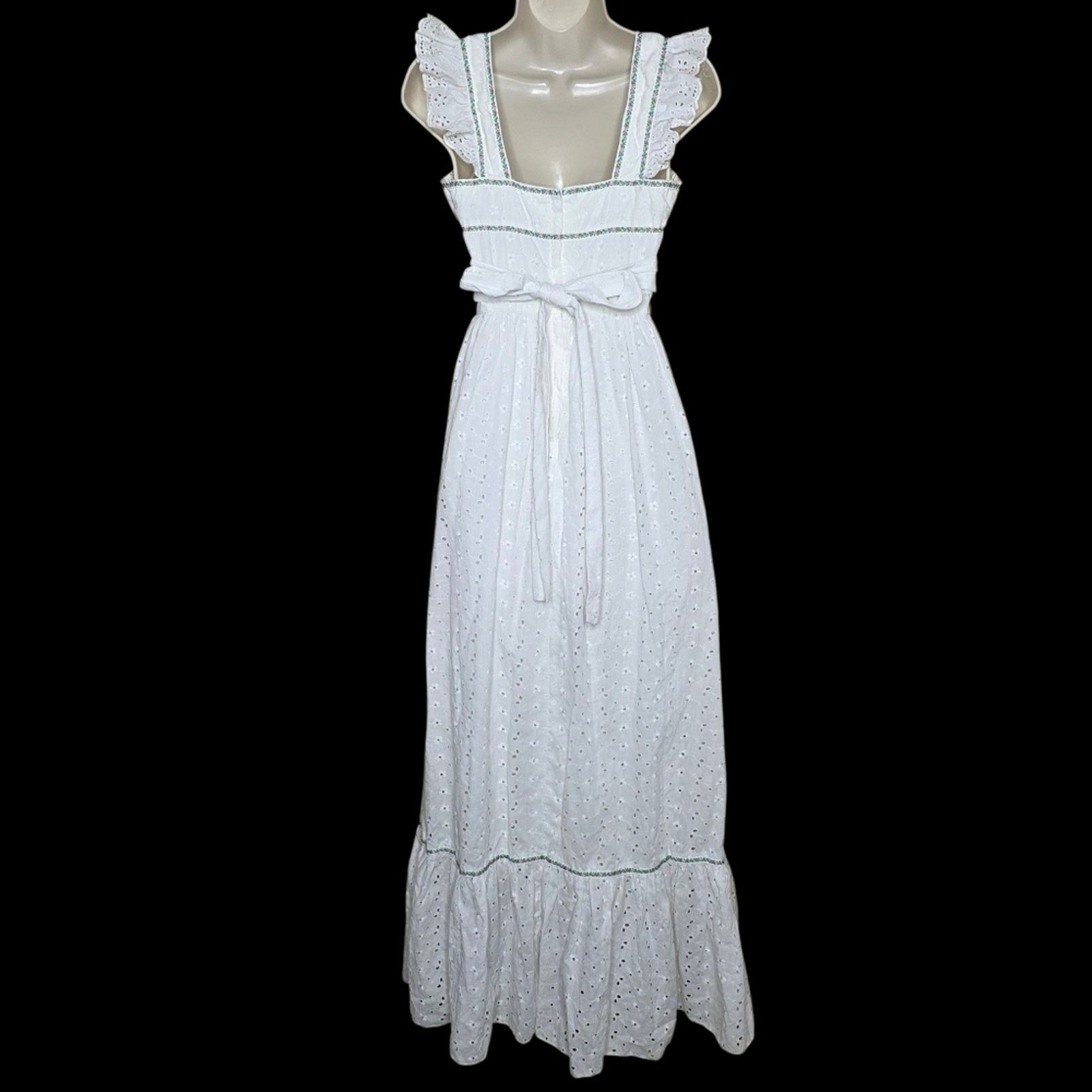 Vintage VTG Candi Jones California White Eyelet Prairie Maxi Dress Size XS / US 0-2 / IT 36-38 - 10 Thumbnail