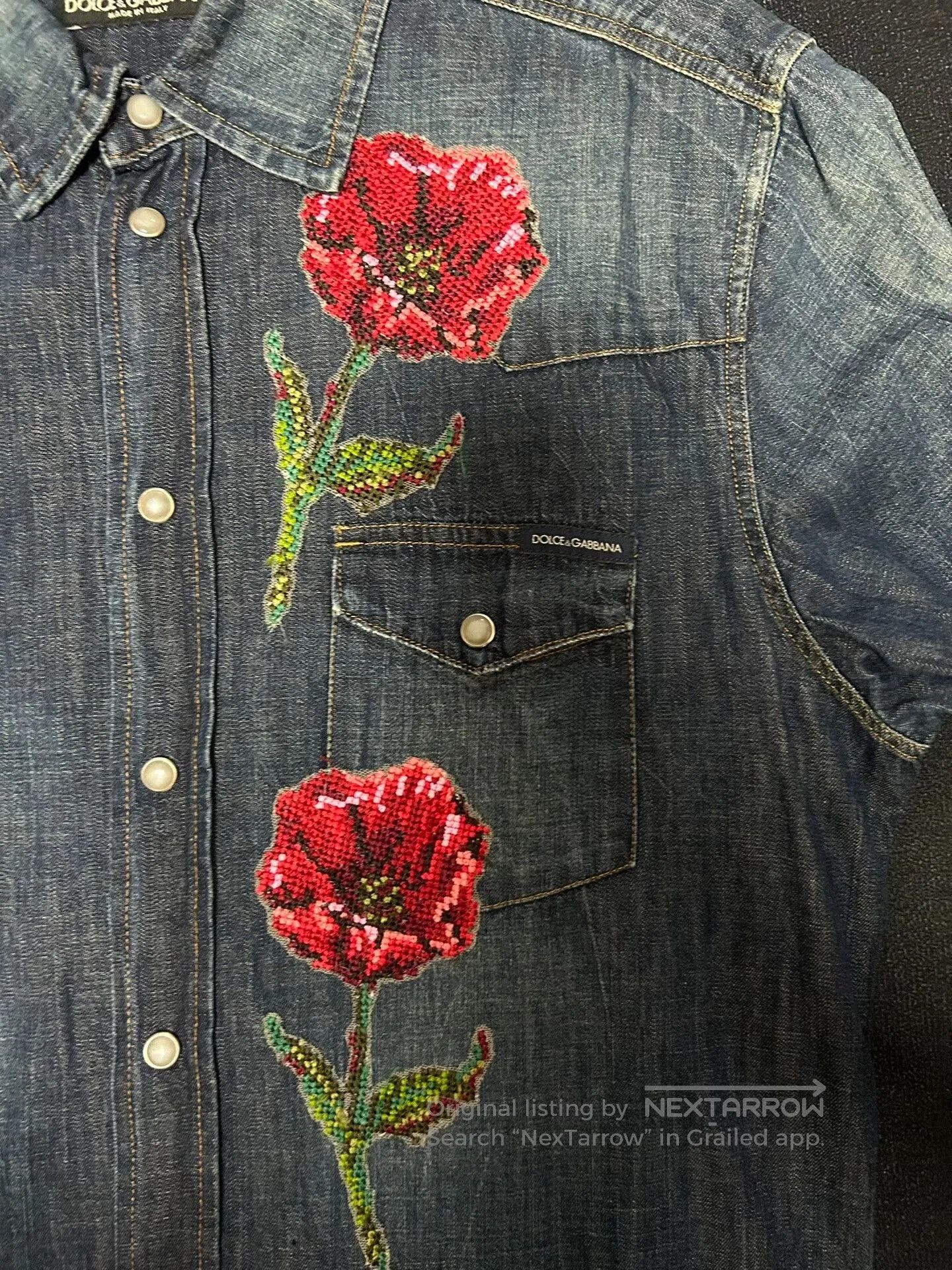 Dolce & Gabbana Dolce & Gabbana Floral Denim Shirt. Size US XXL / EU 58 / 5 - 5 Thumbnail