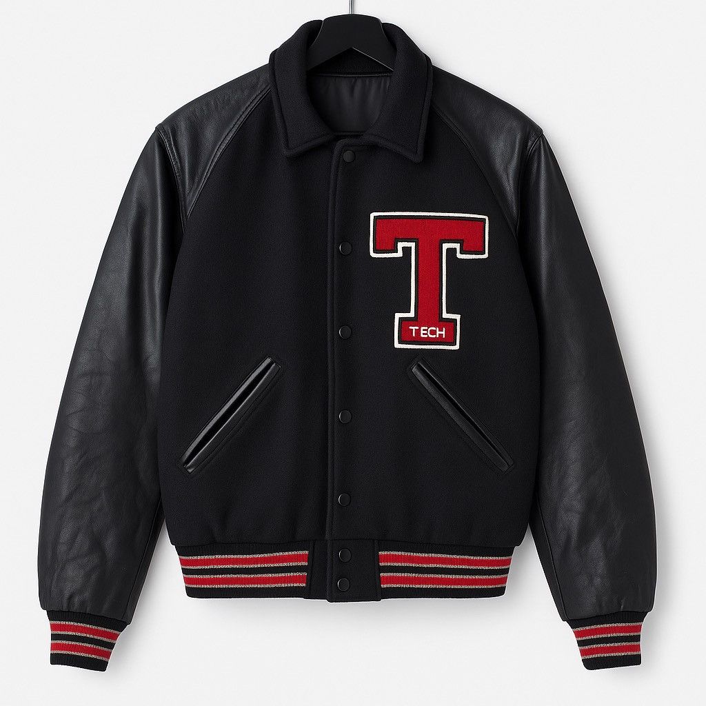 Vintage 1950s Men’s Black Wool & Leather Varsity Jacket