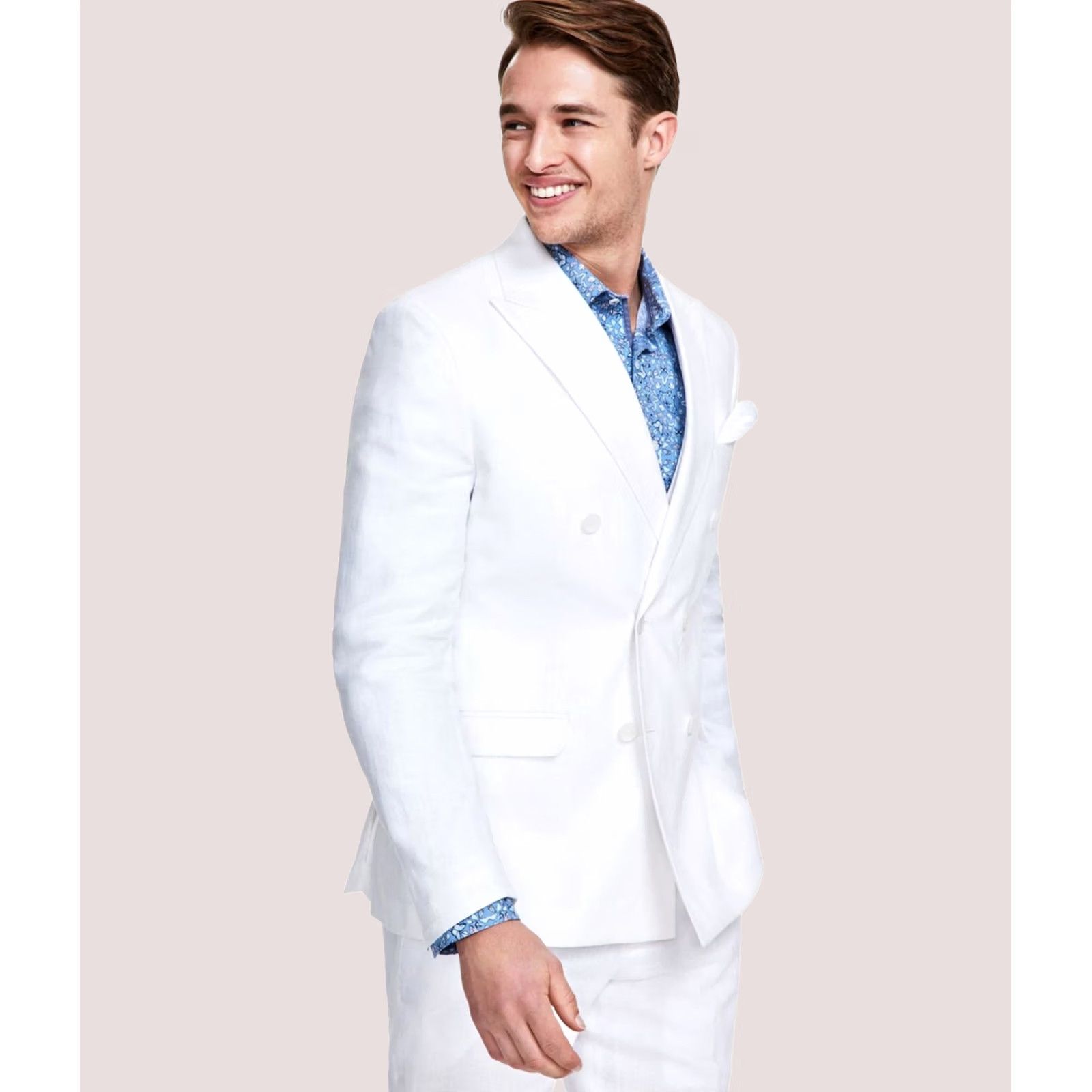 Bar III bar III Mens Slim Fit Linen Double Breasted Blazer Jacket, white, 42 Size 42R - 1 Thumbnail