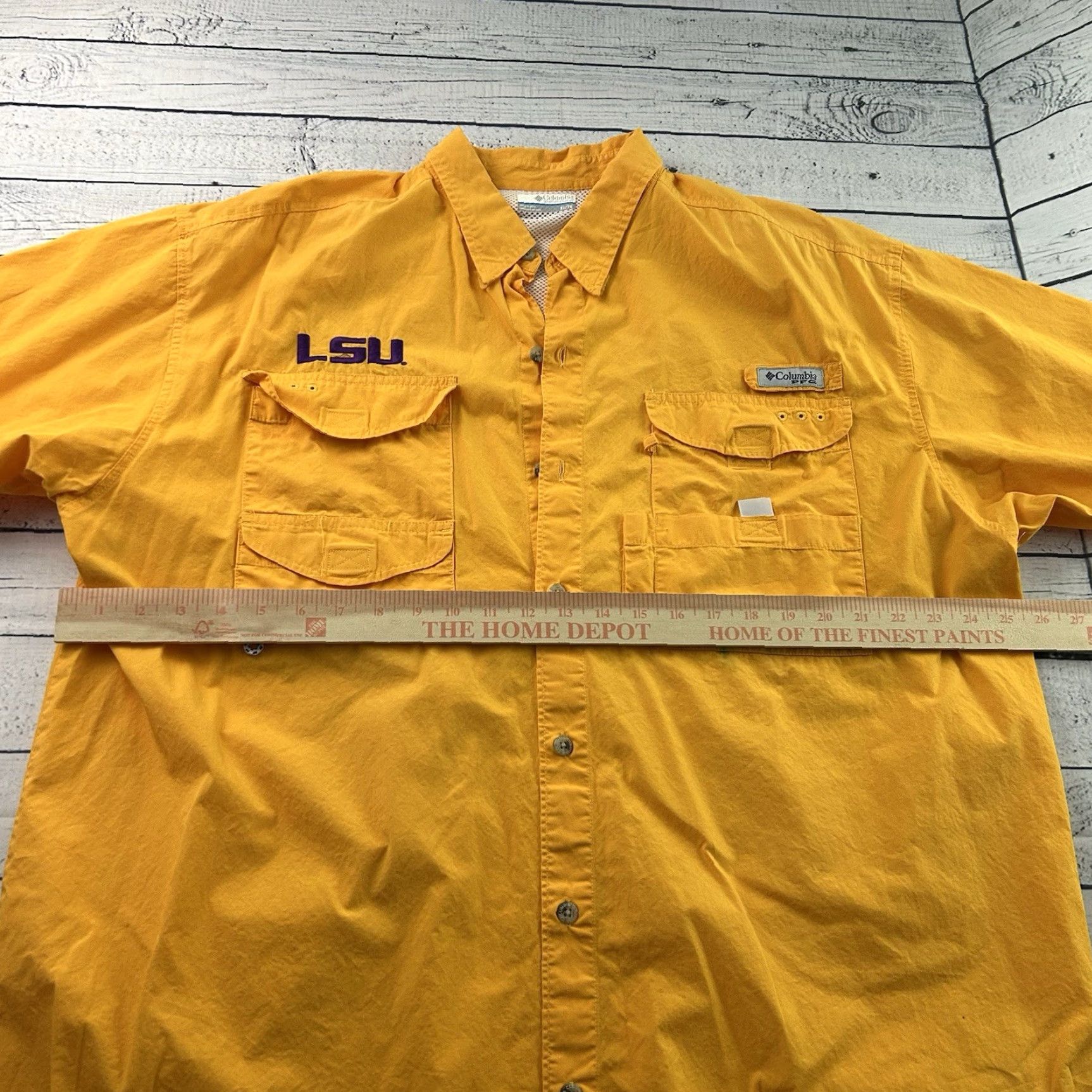 Vintage Columbia PFG LSU Short Sleeve Button Up Shirt Men's XL Yellow Size US XL / EU 56 / 4 - 8 Thumbnail