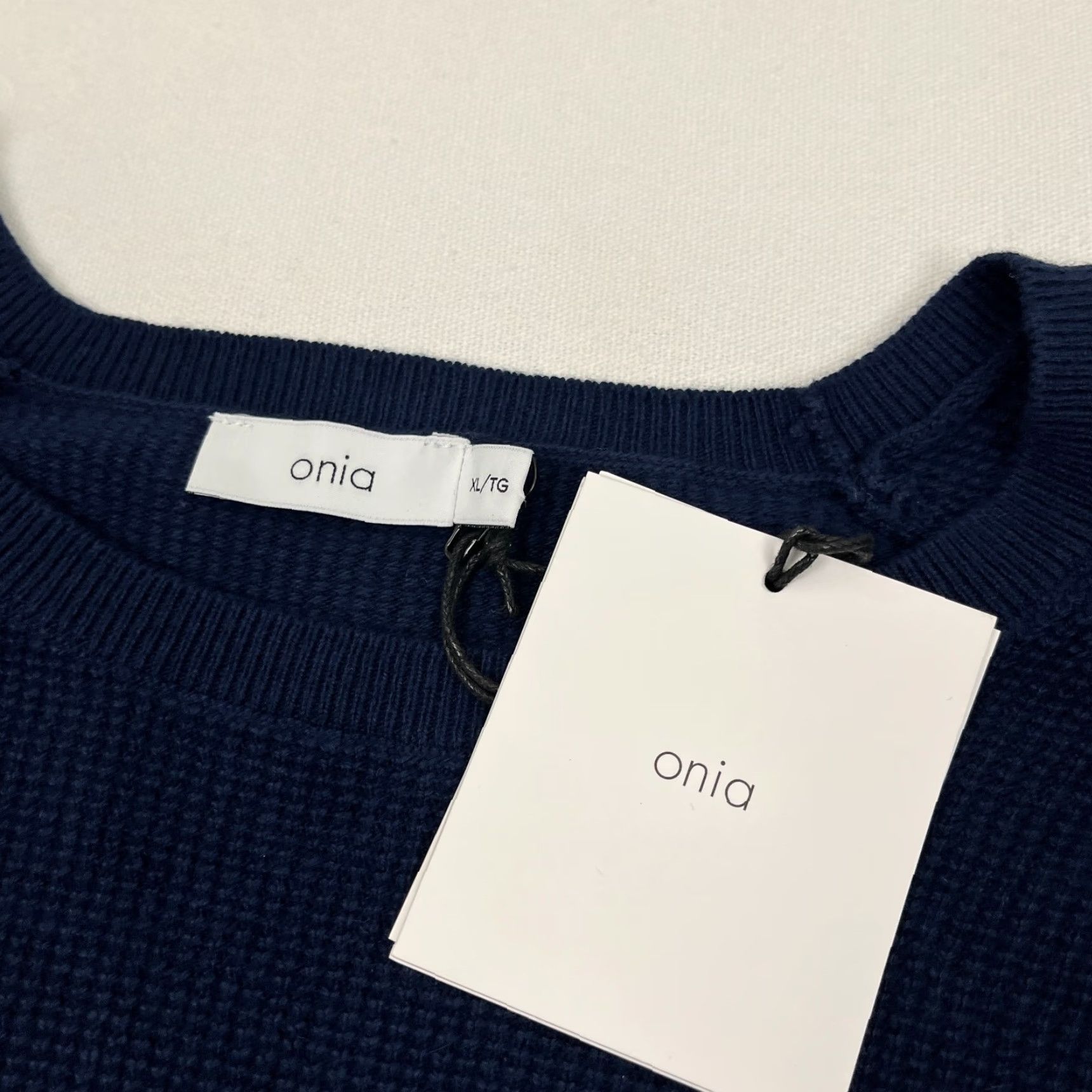 Onia ONIA Sweater Mens XL Navy Blue Waffle Cotton Cashmere Elbow Patches Pad Casual Size US XL / EU 56 / 4 - 2 Thumbnail