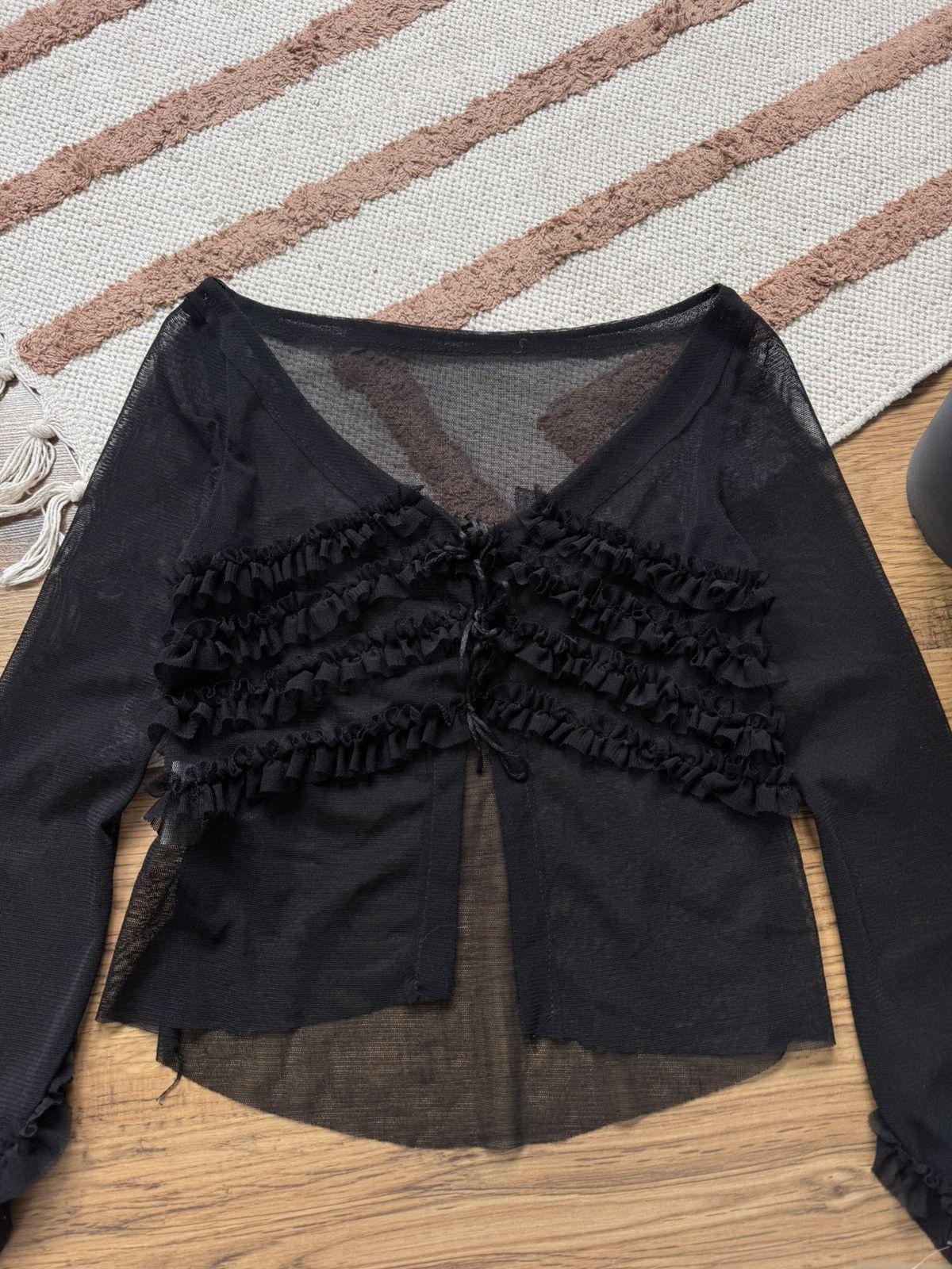 Vintage VINTAGE LACE RUCHES TIE MESH LONG SLEEVE BLOUSE Size S / US 4 / IT 40 - 3 Thumbnail