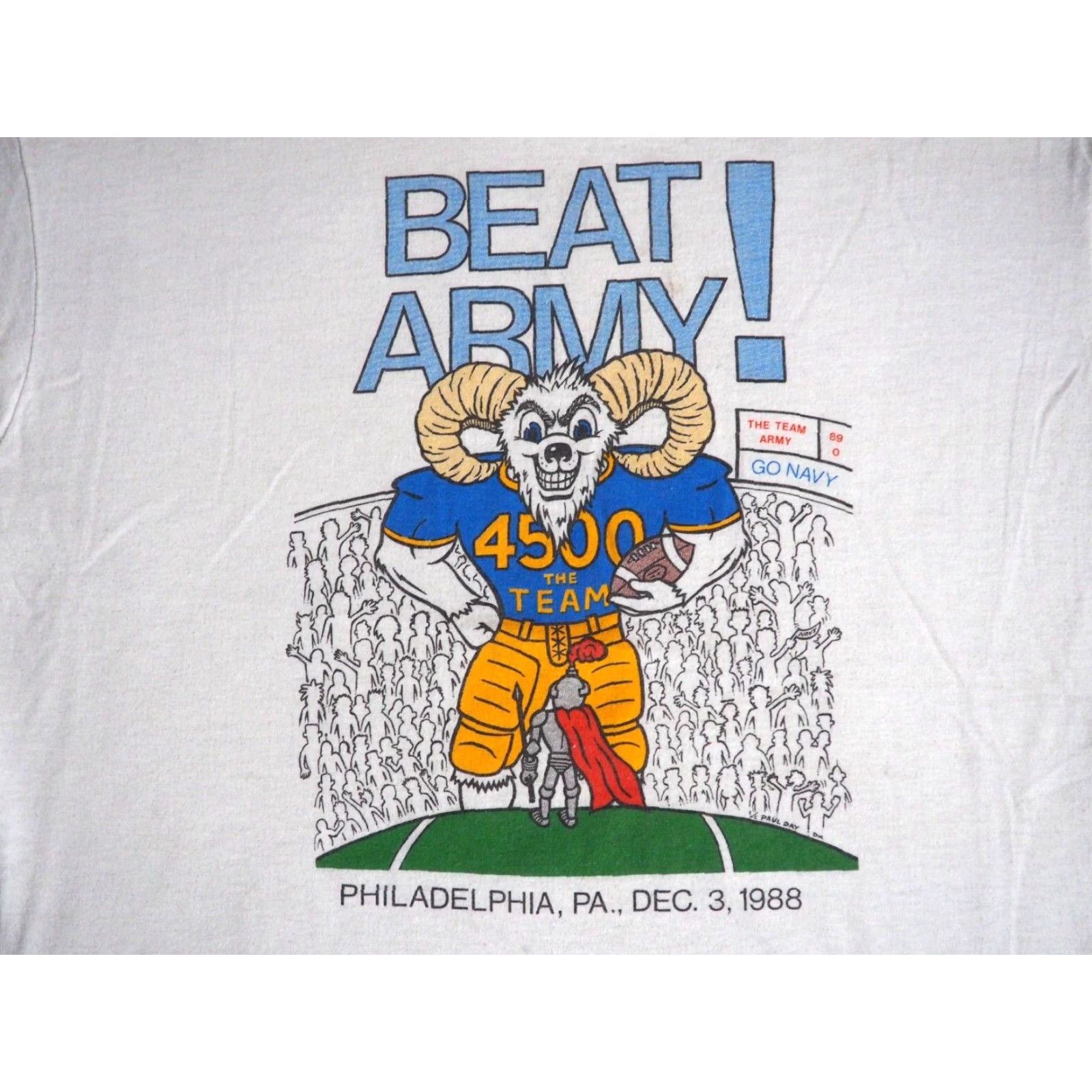 Vintage VTG 80s Screen Stars US Navy Beat Army Ram Football 1988 White USA Tee T-Shirt M Size US M / EU 48-50 / 2 - 3 Thumbnail