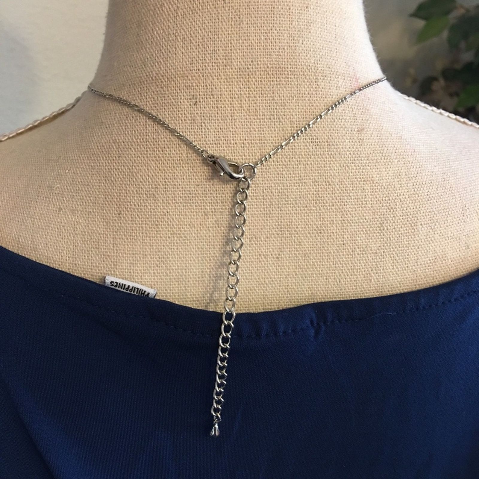 Vintage Blue crystal charm pendant on silver figaro chain Size ONE SIZE - 8 Thumbnail