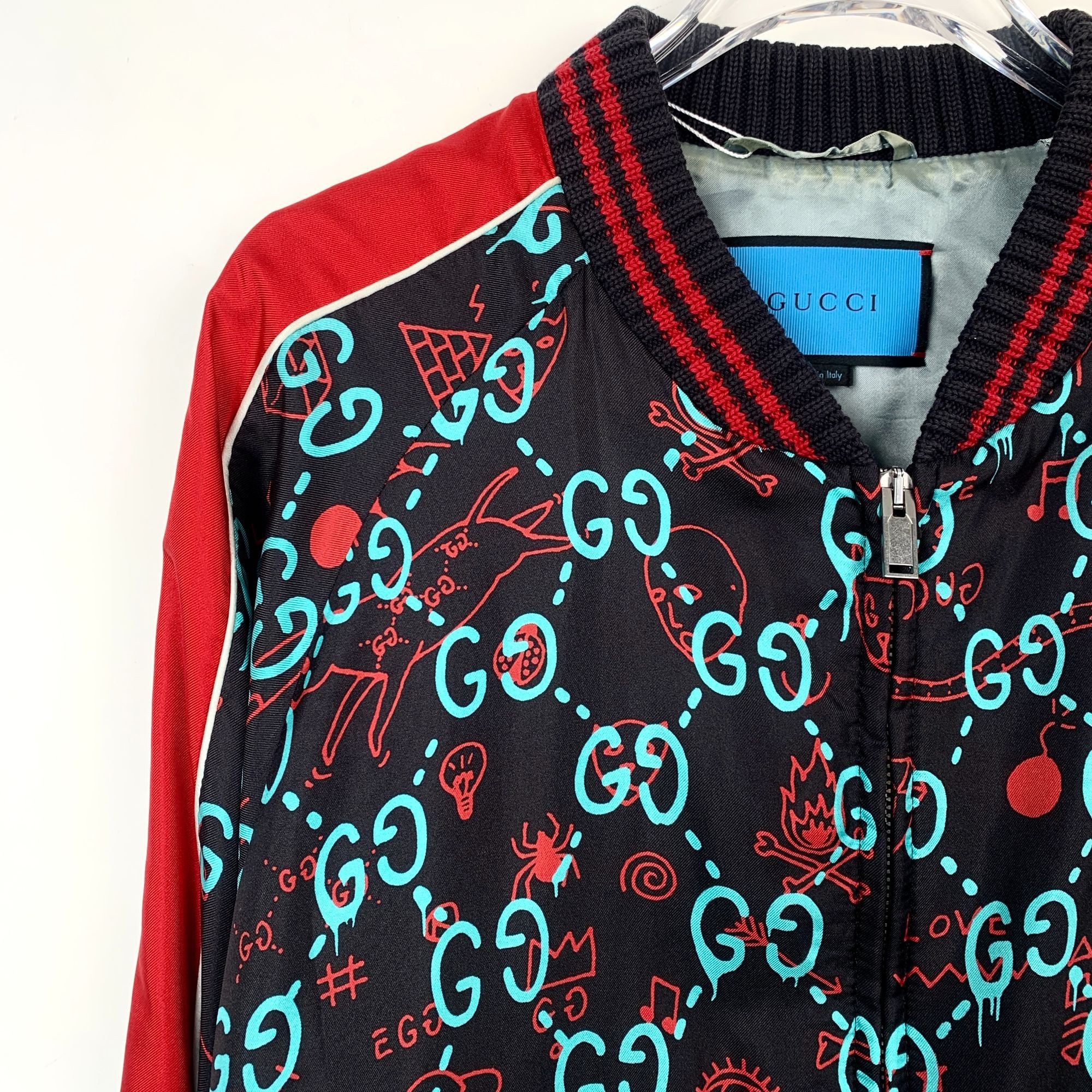 Gucci Gucci Black & Red G Monogram Print Bomber Jacket With Ribbed Size US L / EU 52-54 / 3 - 3 Thumbnail