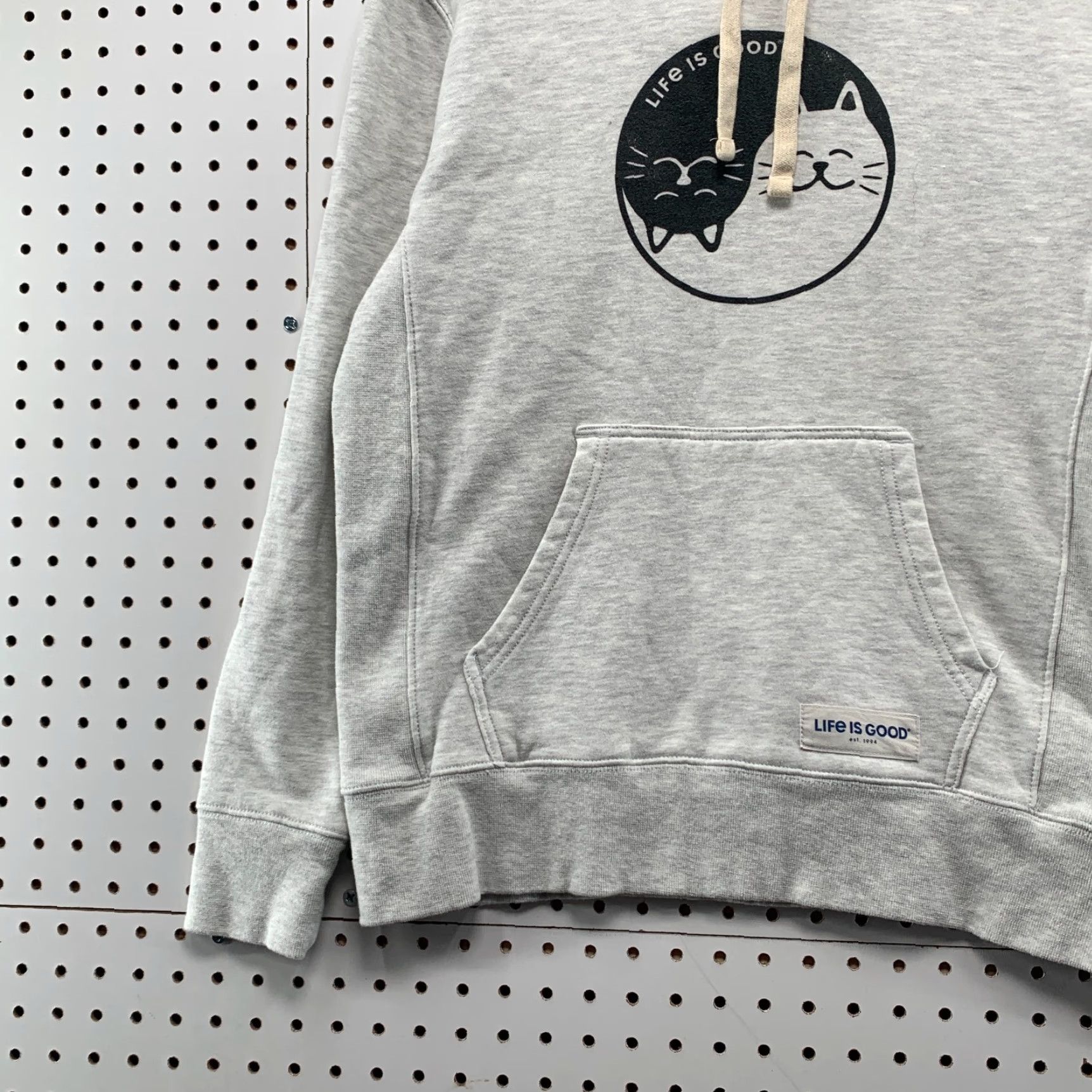 Life is Good VINTAGE Life Is Good Women's Hoodie Sweatshirt Pullover Cat YING YANG Fleece Gray Medium Winter Activewear Size M / US 6-8 / IT 42-44 - 5 Thumbnail