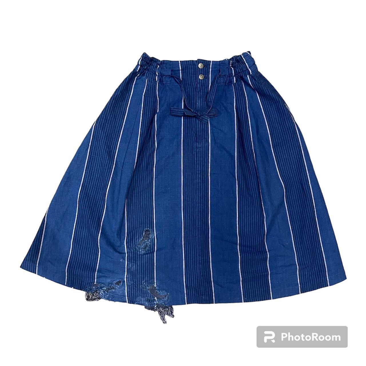 image of Distressed Denim x Hai Sporting Gear Distressed Patchwork Hai Sporting Gear Midi Skirt in Denim, Wo