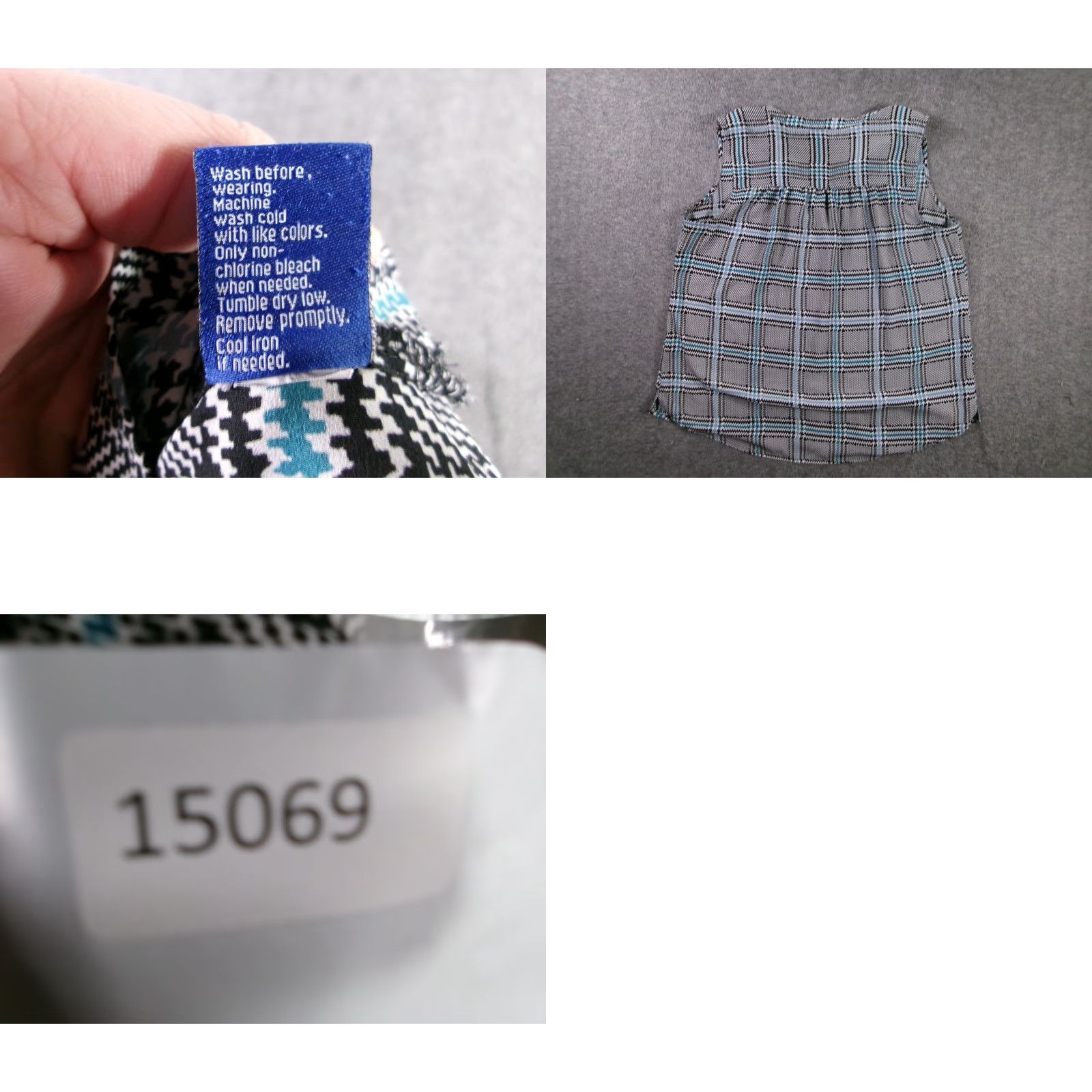 Apt. 9 APT9 Blouse Womens L Black Teal Sleeveless Button Front Plaid Houndstooth Size L / US 10 / IT 46 - 8 Thumbnail