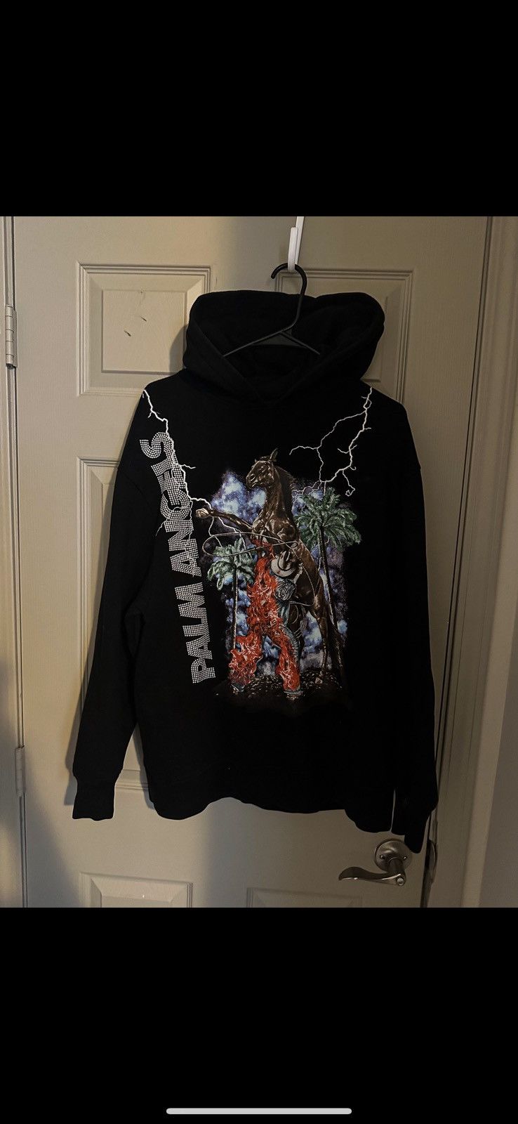 image of Palm Angels Burning Cowboy Hoodie in Black, Men's (Size Small)