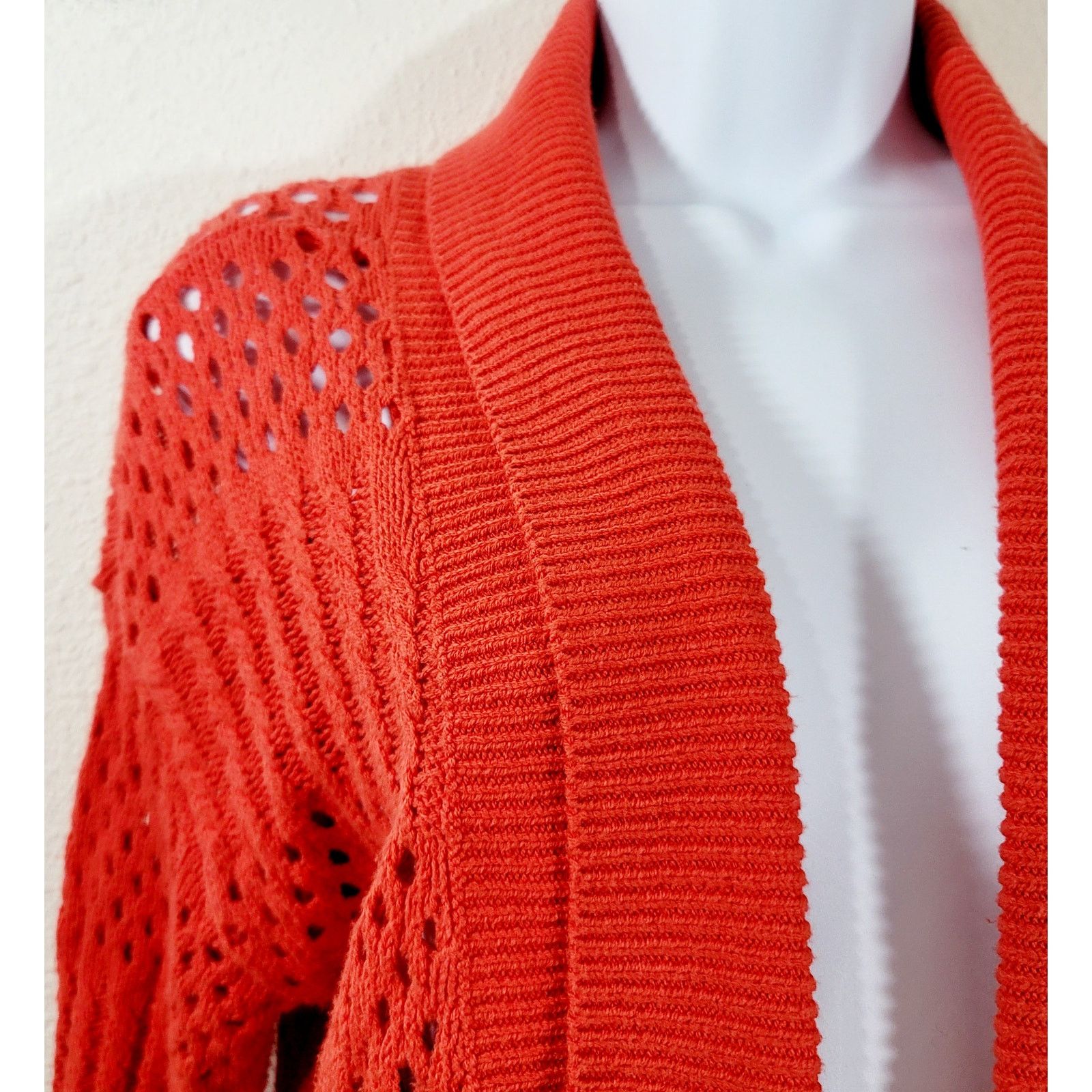 Other Verve Red Orange Open Front Open Knit Cardigan Sweater Small Size S / US 4 / IT 40 - 5 Thumbnail