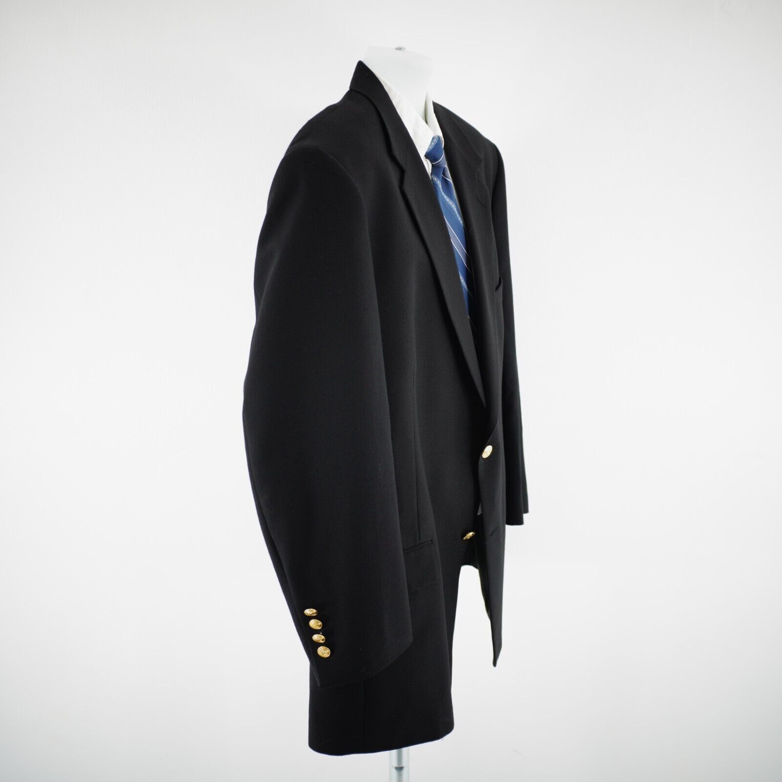 Vintage Wimbledon England Black Wool Polyester 2 Gold Button Blazer Size 44L - 7 Thumbnail