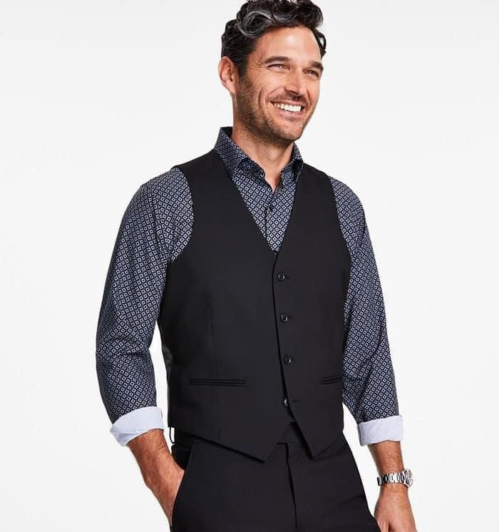 black dress vest men Black 2 Piece Striped Slim Fit Men's Suit Vest Groom Best Man Wedding main image 1