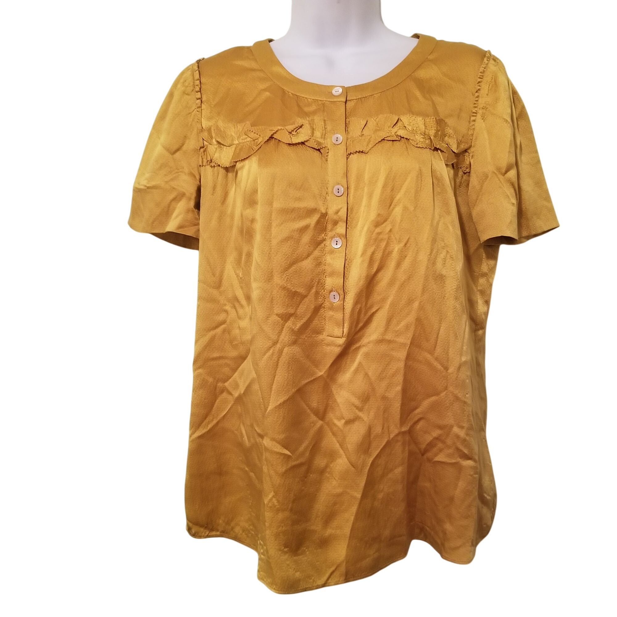 J.Crew J Crew 4 Golden Yellow Silk Hammered Ruffle Top Preppy Twee Size S / US 4 / IT 40 - 2 Thumbnail
