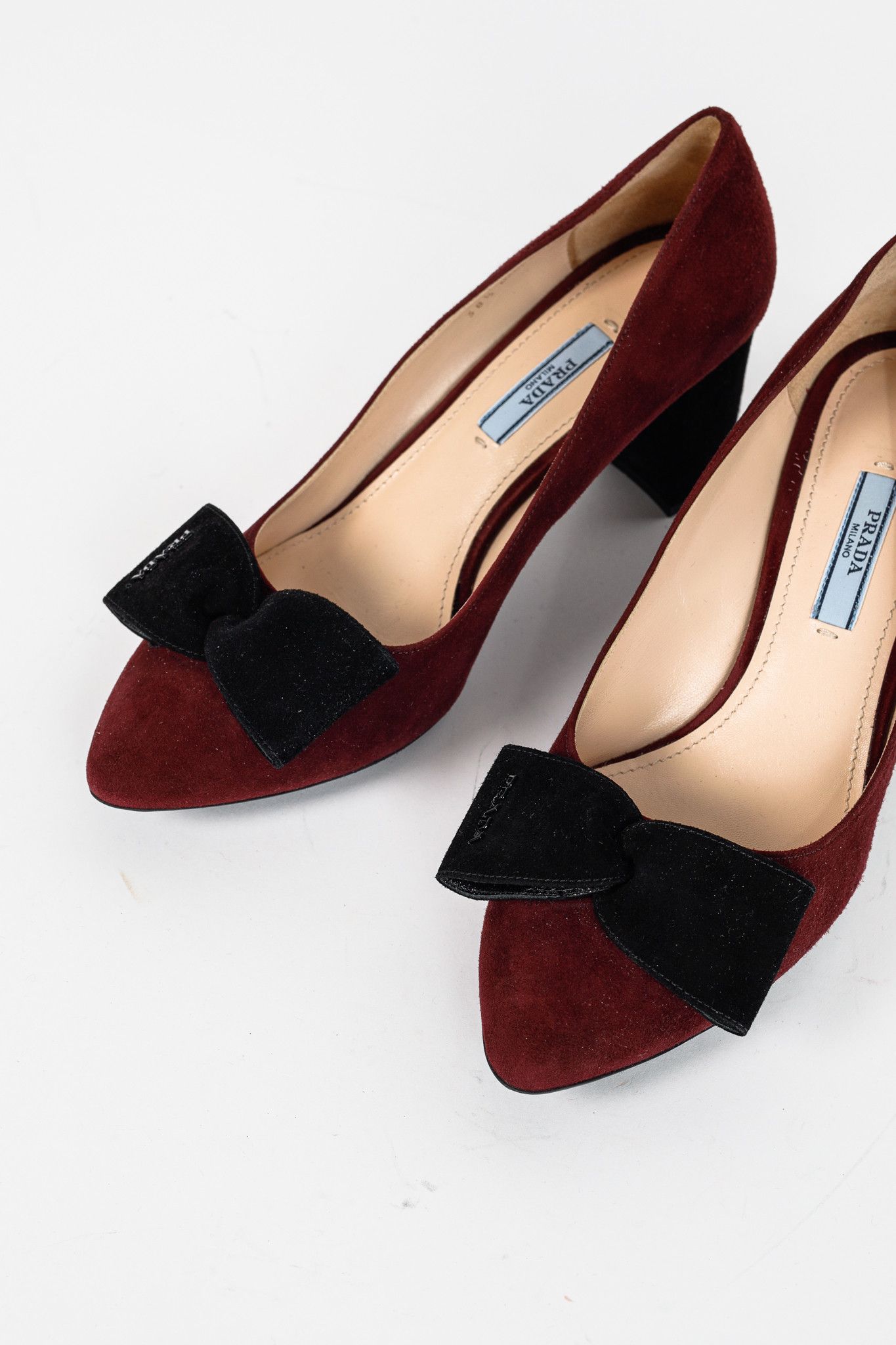 Prada Granato & Nero Suede Bow Pointed-Toe Pumps