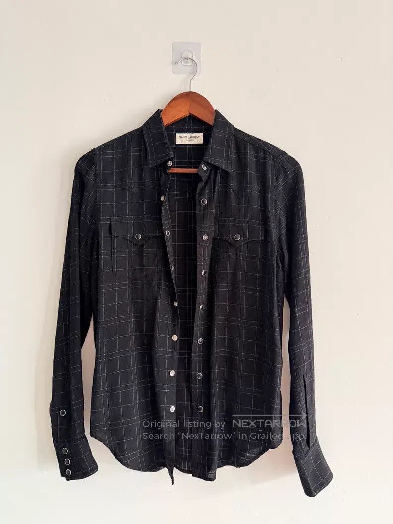 Saint Laurent Paris Saint Laurent Paris Wool Checkered Collar Long Sleeve Shir Size US S / EU 44-46 / 1 - 1 Thumbnail