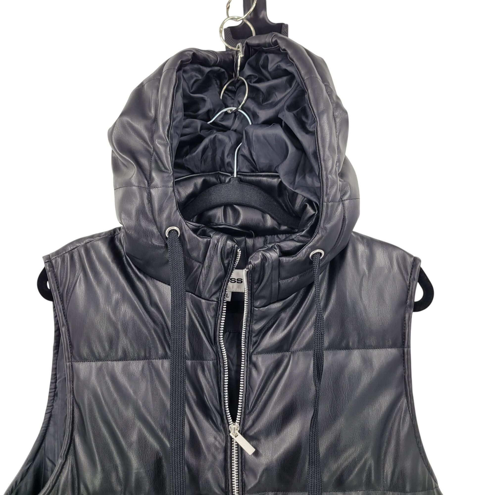 Designer Vigoss Sz XL Hooded Black Vegan Faux Leather Quilted Puffer Size XL / US 12-14 / IT 48-50 - 5 Thumbnail