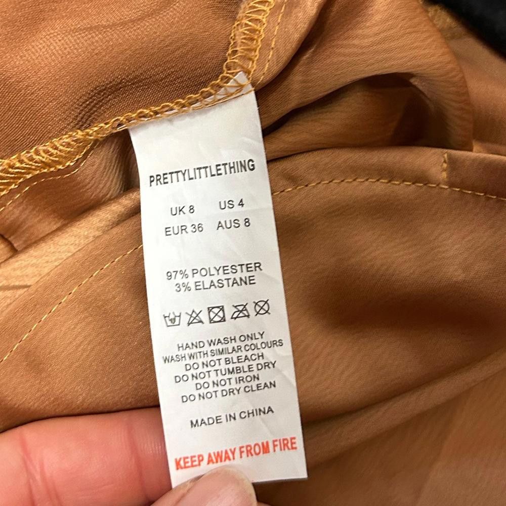 Designer PrettyLittleThing NWT Chocolate Satin Flare Leg Jumpsuit 4 Size 27" / US 4 / IT 40 - 9 Thumbnail