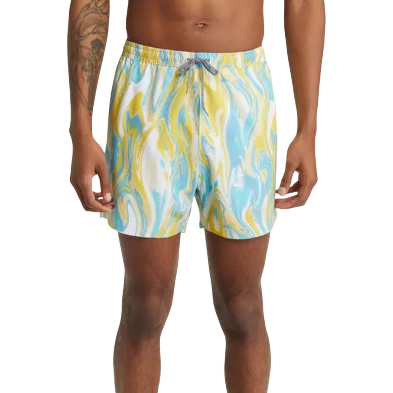 Other Open Edit Men's Yellow/Blue Swirl Volley Swim Trunks XL NWT Size US 36 / EU 52 - 1 Thumbnail