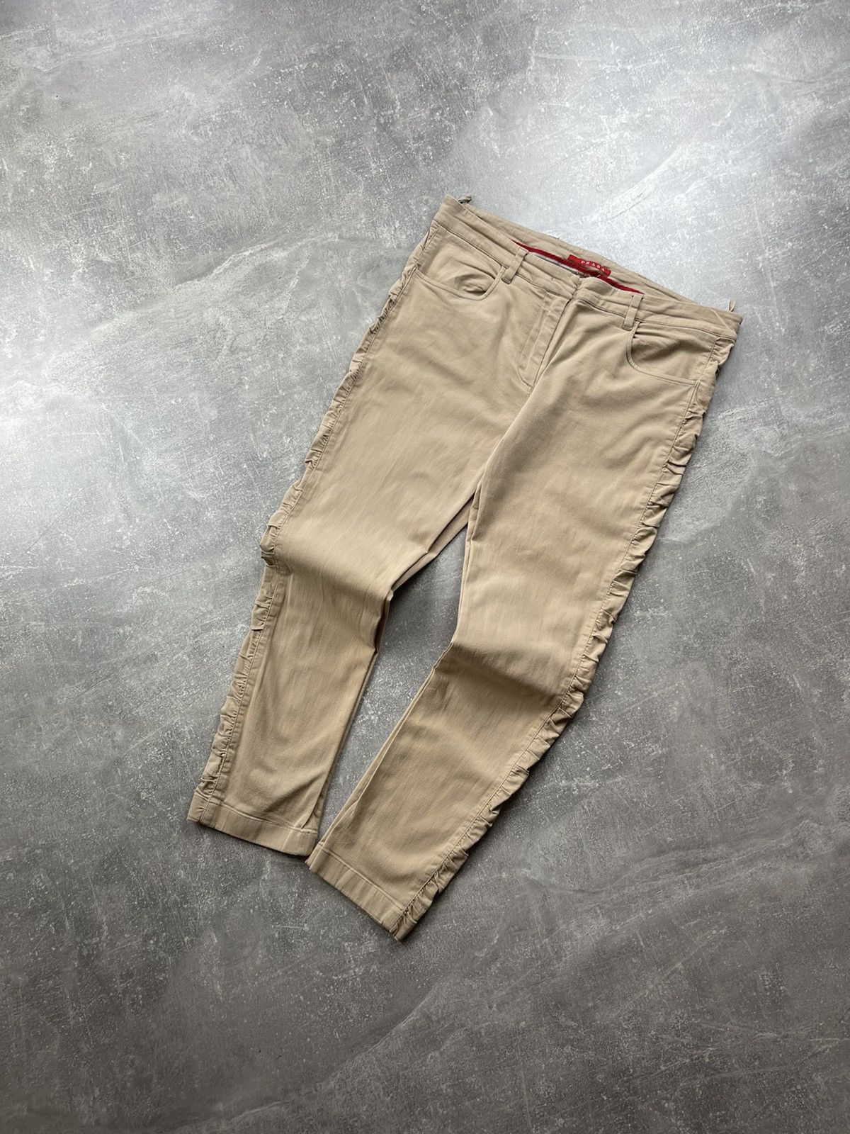 Prada × Vintage Vintage Prada Linea Rossa Y2K Beige Ruffle Slim Pants Size 30" / US 8 / IT 44 - 4 Thumbnail