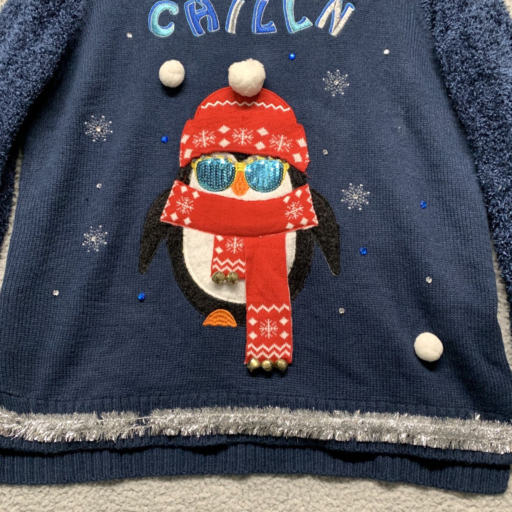 Vintage Holiday Time Women’s Large Blue CHILL'N Embellished Warm Winter Sweater Shirt (12-14) Pullover Womens Size L / US 10 / IT 46 - 3 Thumbnail