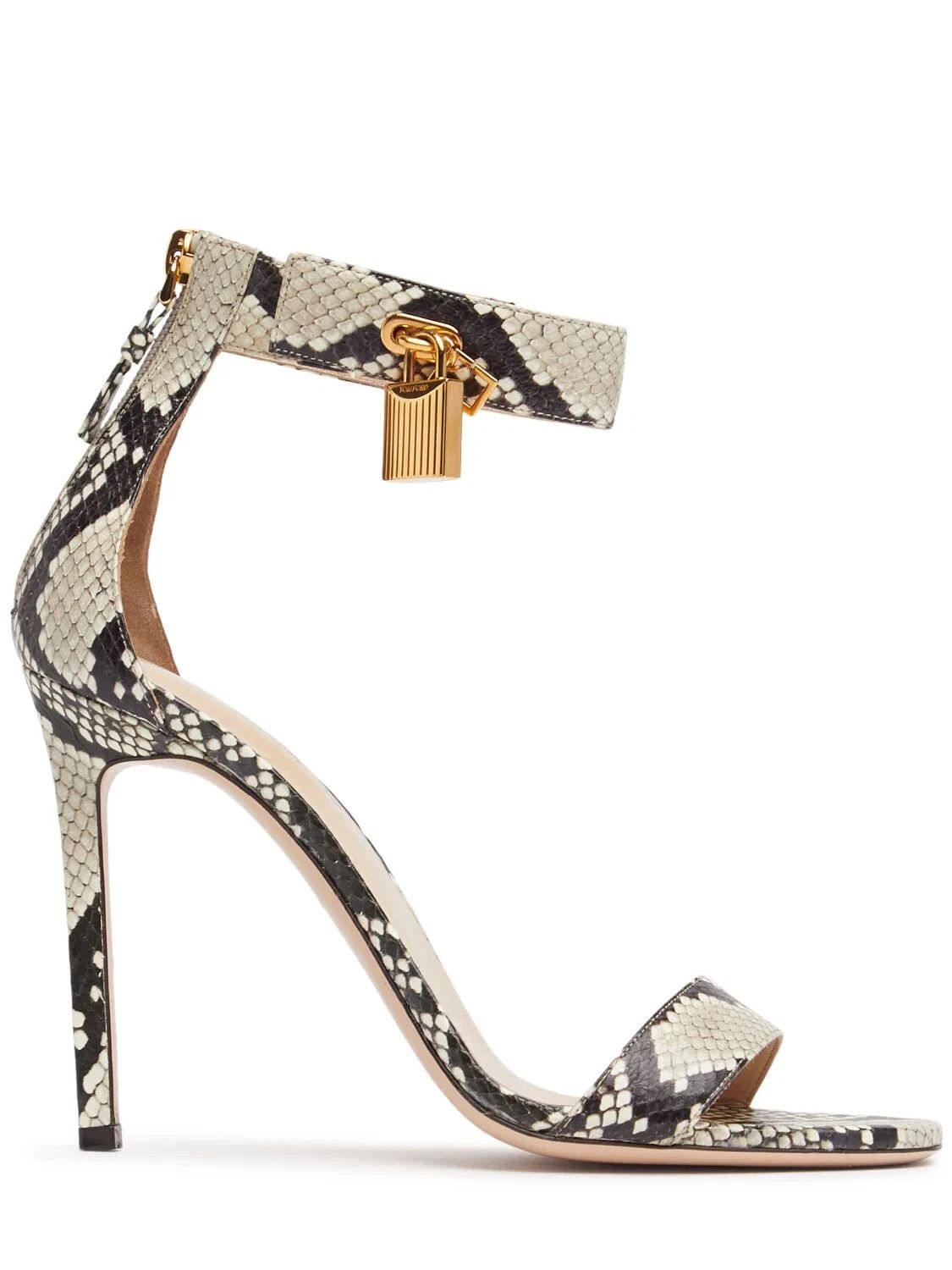 TOM FORD Padlock Beige/Black Leather 105mm Sandals