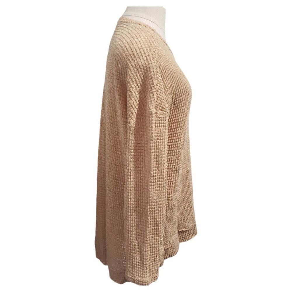 Designer CT1942 Tan Ladies Waffle Pattern Long Sleeve Blouse S Size S / US 4 / IT 40 - 3 Thumbnail