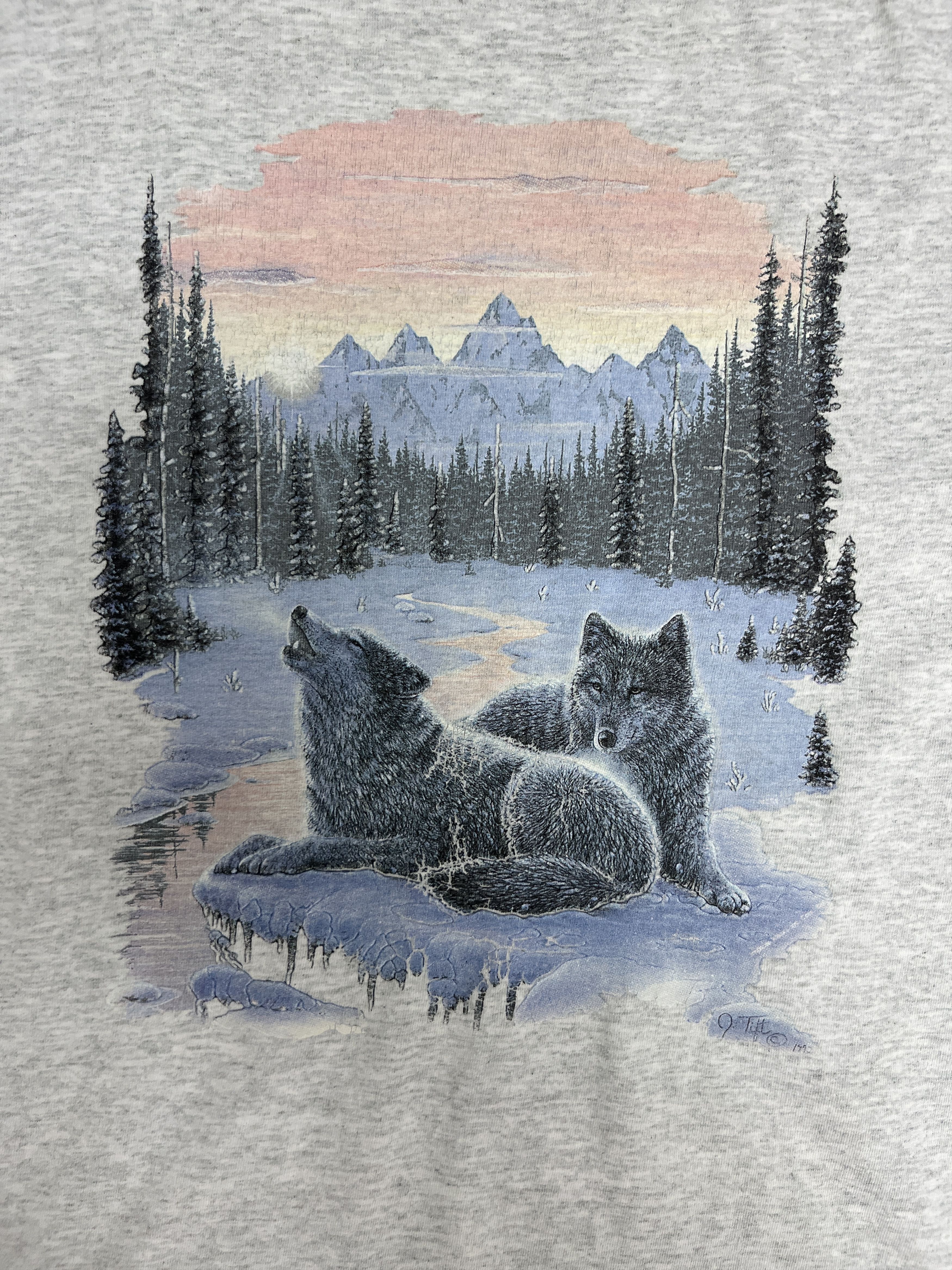 Vintage Wolves In The Forest Vintage Grey T-Shirt Tee Size US L / EU 52-54 / 3 - 2 Thumbnail