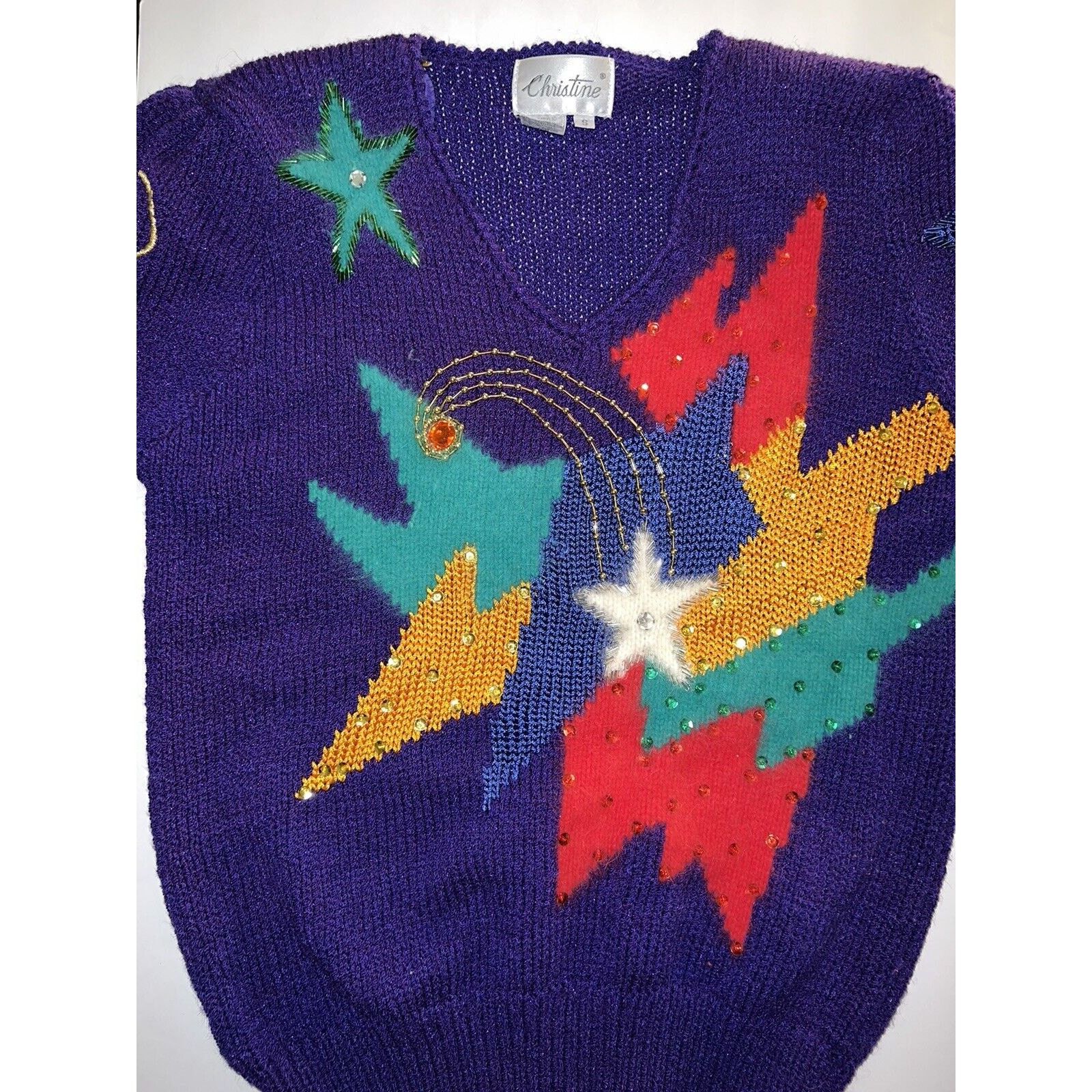 The Unbranded Brand Vintage CHRISTINE Sweater Purple Hand Knit Angora Beads sz S Size S / US 4 / IT 40 - 1 Thumbnail