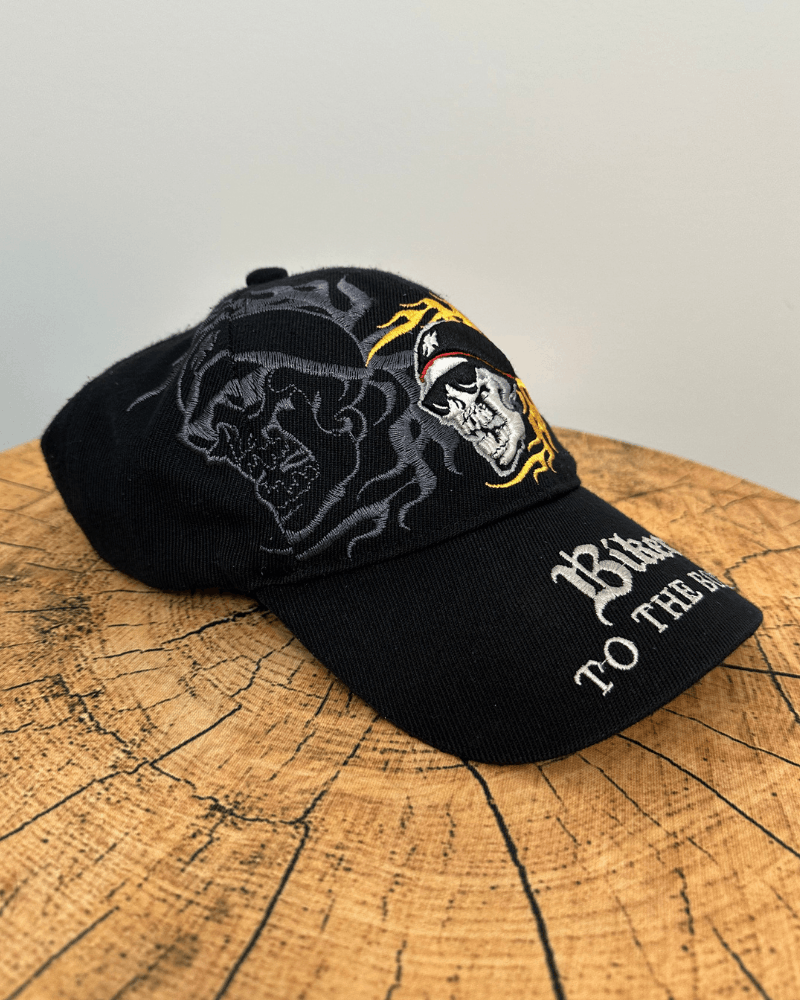 Vintage Vintage Biker To The Bone Skull Flame Strap Back Cap Hat Size ONE SIZE - 3 Thumbnail