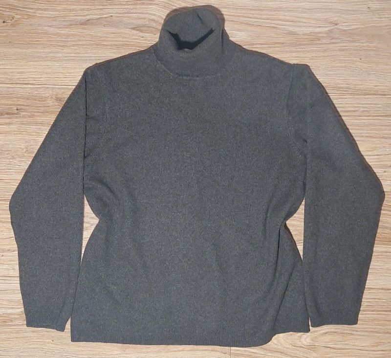 image of Vintage 100% Cashmere Sweater Turtleneck Grey Dark Green, Women's (Size Large)