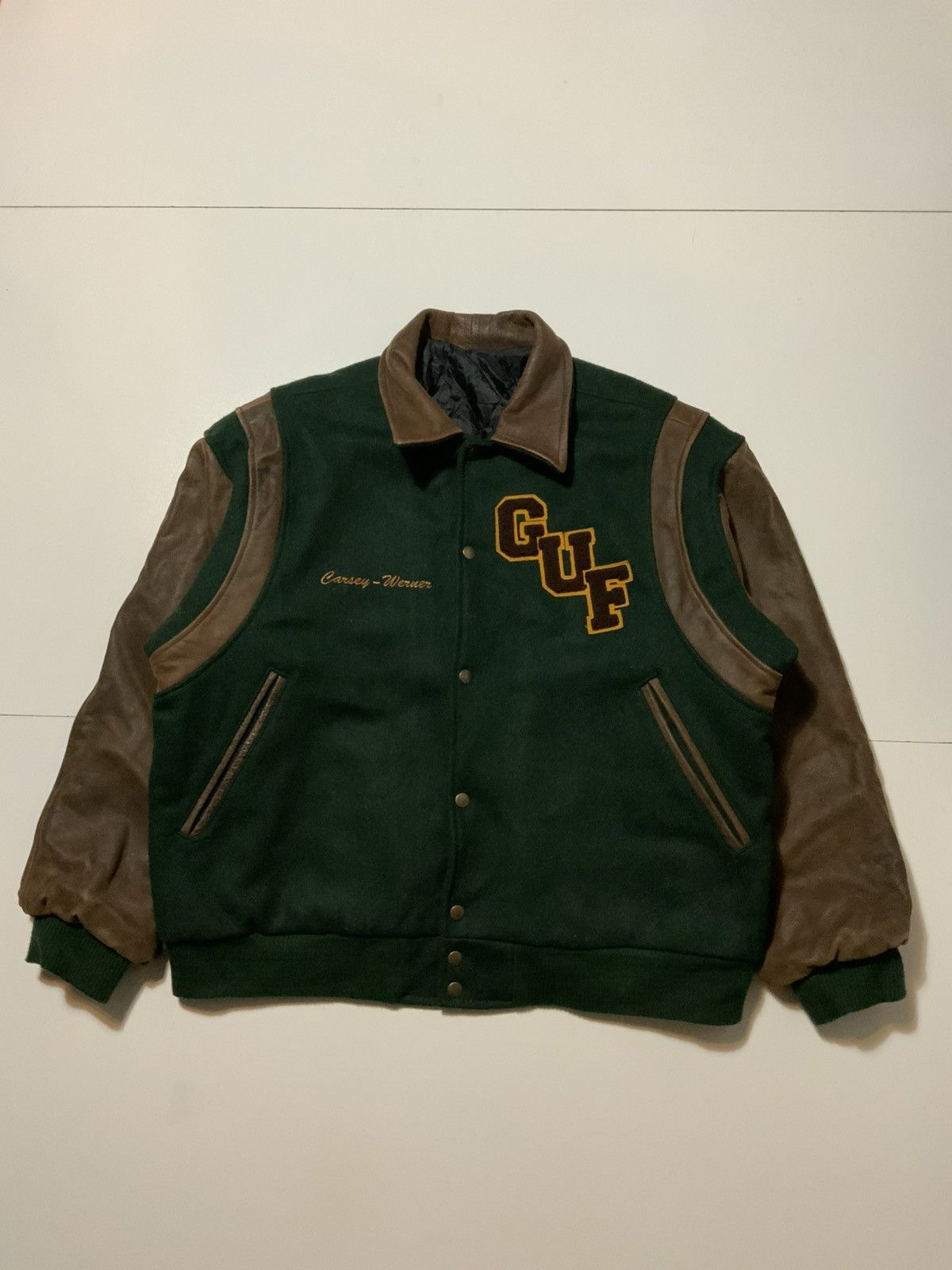 Vintage 90s G.U.F. Grace Under Fire Cast Crew Wool Leather Jacket Size US L / EU 52-54 / 3 - 2 Thumbnail