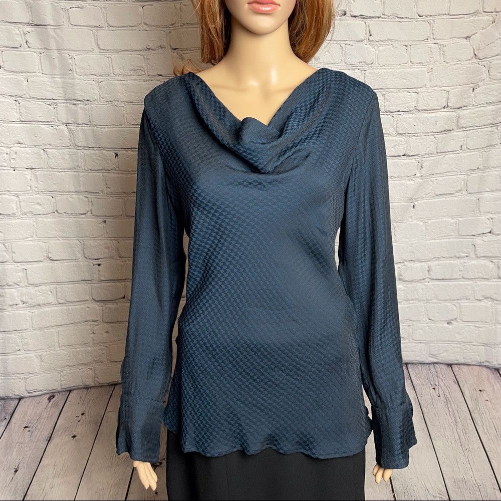 Elie Tahari NWT New Tahari Cowl Neck Blouse Blue Black Houndstooth Size Size S / US 4 / IT 40 - 1 Thumbnail