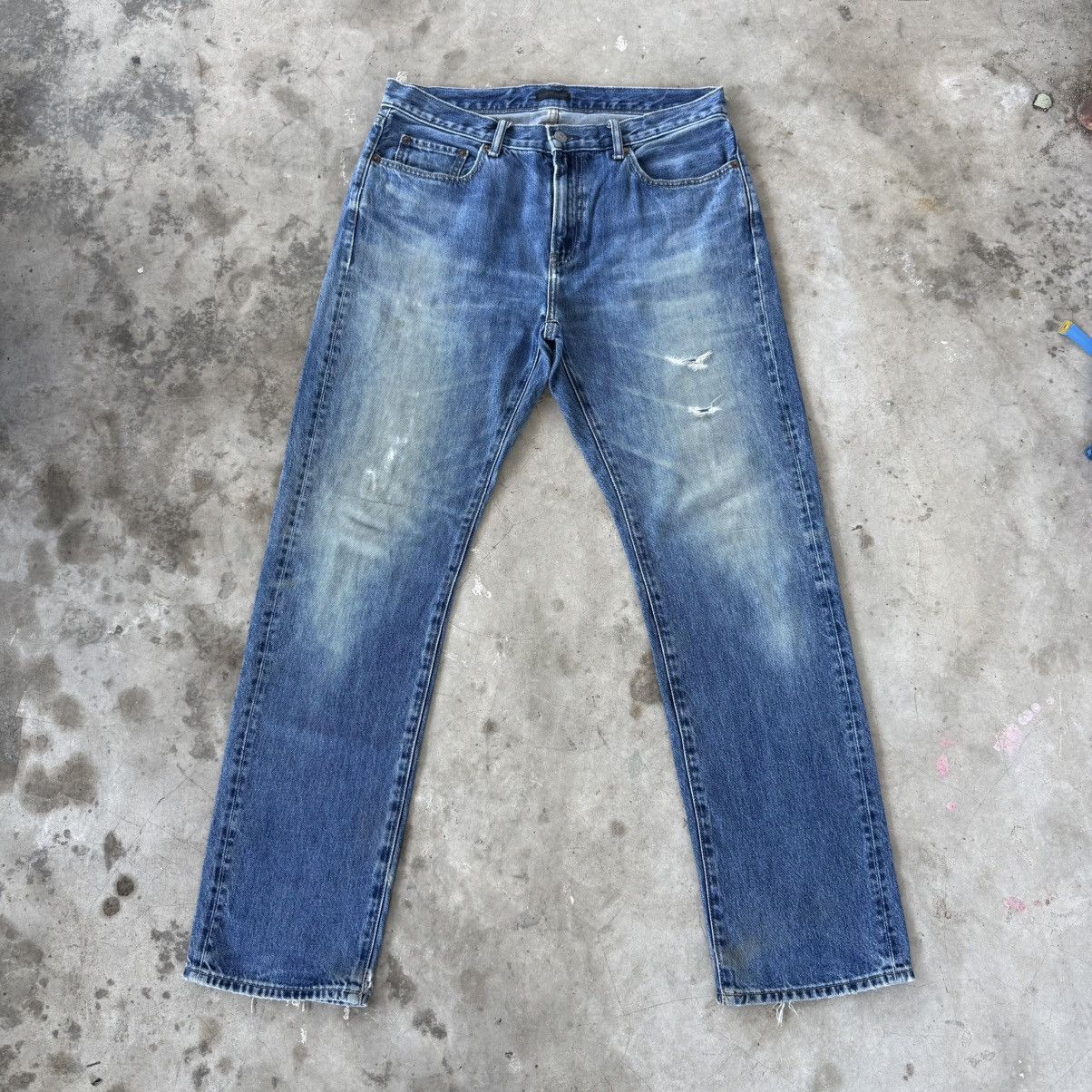 Japanese Brand W35 Vintage S002 Faded Ripped Denim Jean Pants Size US 35 - 1 Thumbnail