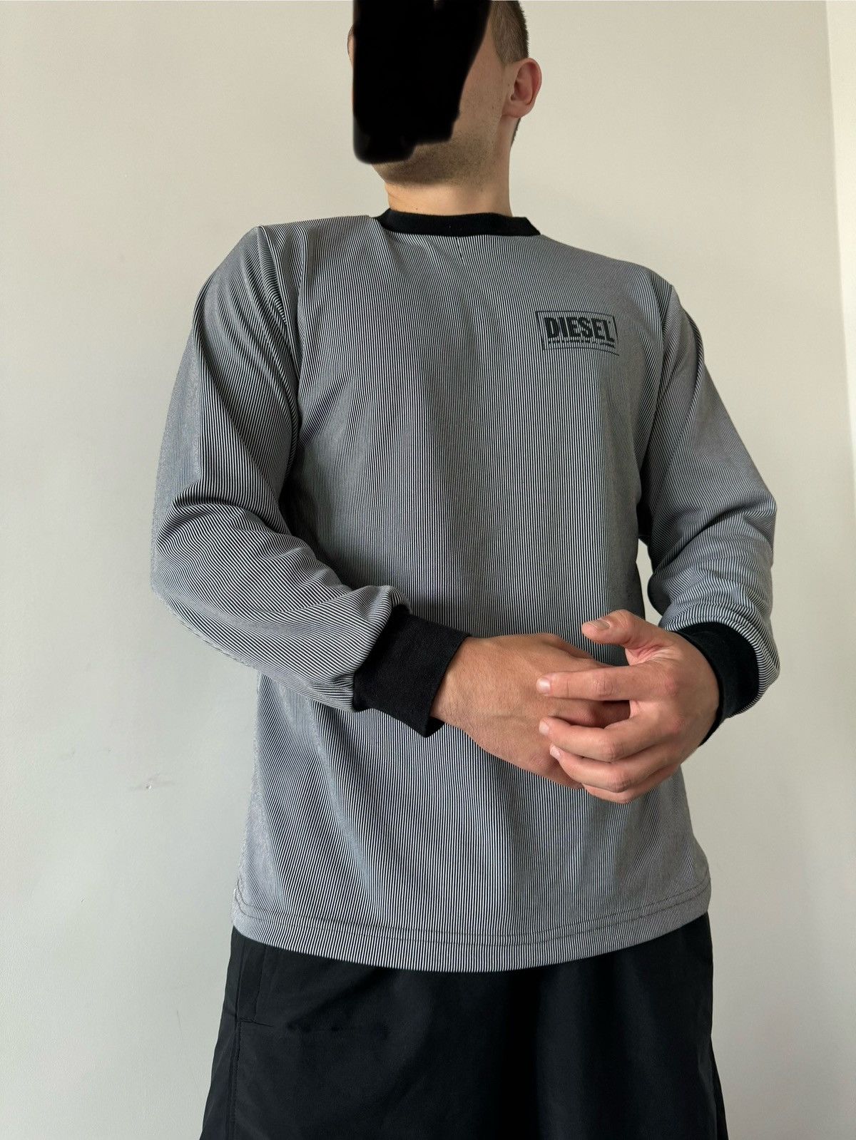 Designer 💌 VINTAGE Y2K 00’s DIESEL DISTRESSED SWEATSHIRT STRIPED Size US L / EU 52-54 / 3 - 4 Thumbnail