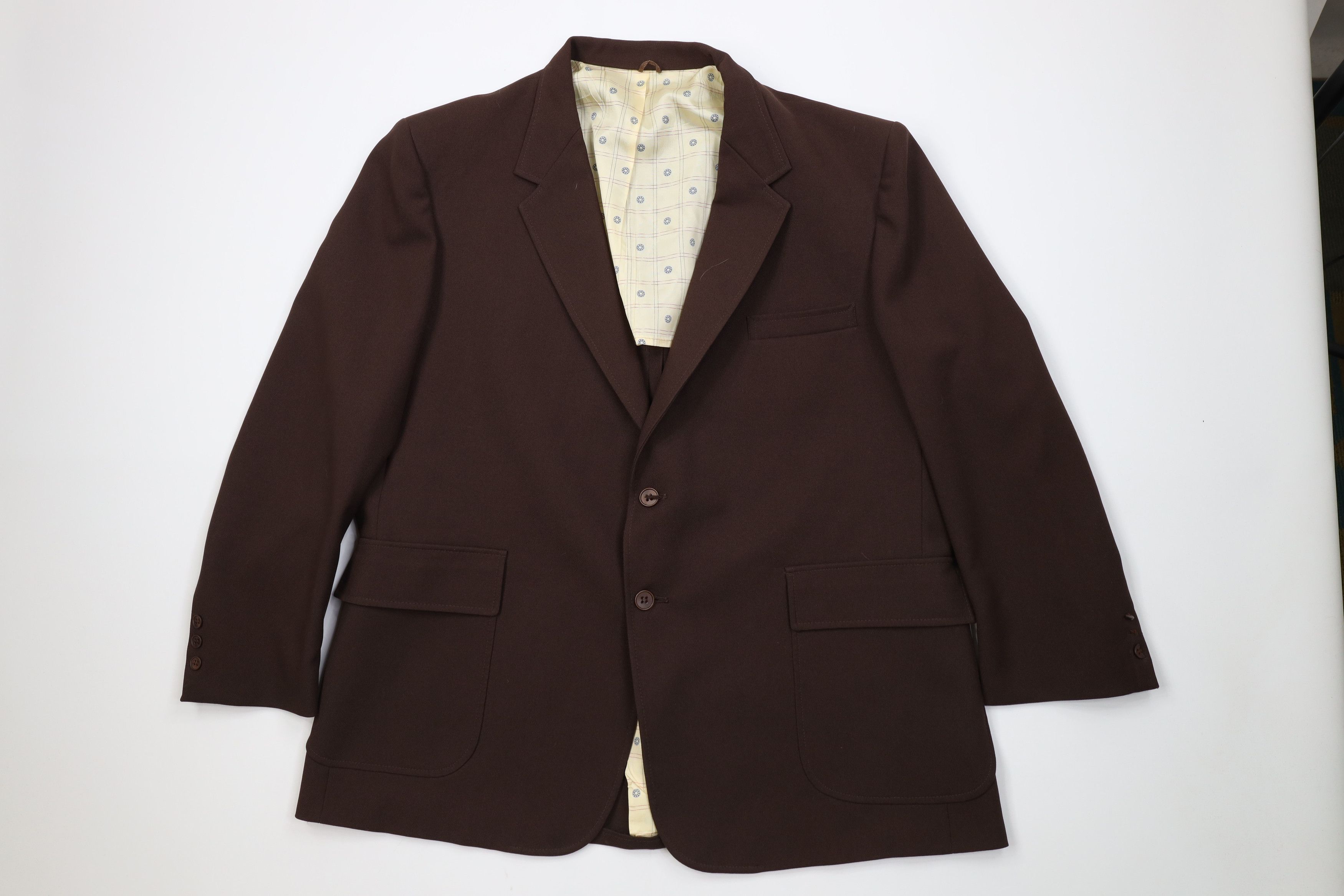Vintage Vintage 70s 2 Piece Knit Suit Wedding Brown Size 48R - 2 Thumbnail