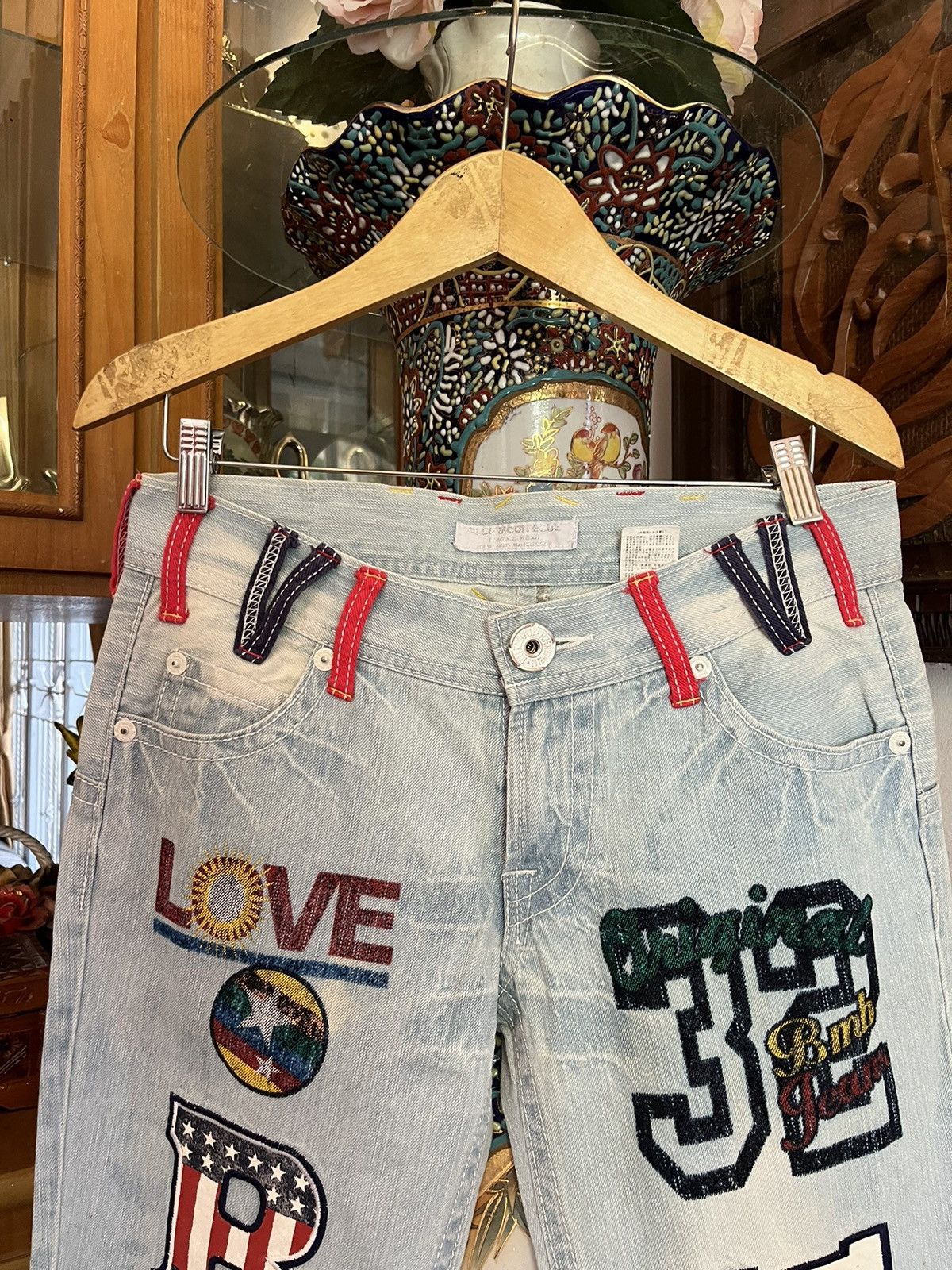Blue Blue Japan × If Six Was Nine Y2K Blue Moon Blue Multi Embroidered Jeans Size US 30 / EU 46 - 2 Thumbnail
