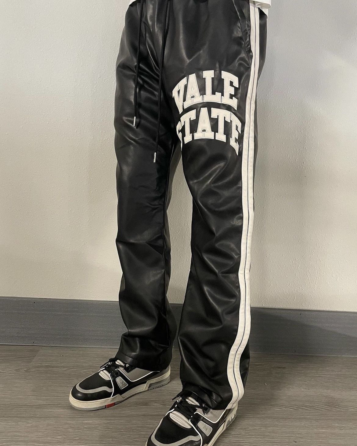 image of Vale Lives Leather Track Pants Size XL in Black, Men's