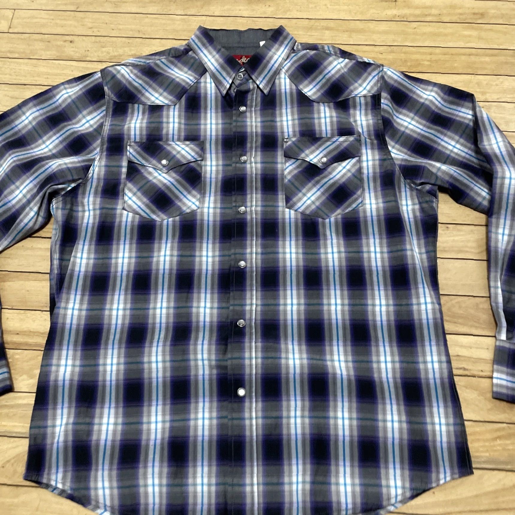 Vintage Rodeo Pearl Snap Shirt Men XL Western Purple Plaid Cowboy Rancher Button-Up Long Sleeve Casual Cotton Woven Regular Fit Size US XL / EU 56 / 4 - 4 Thumbnail