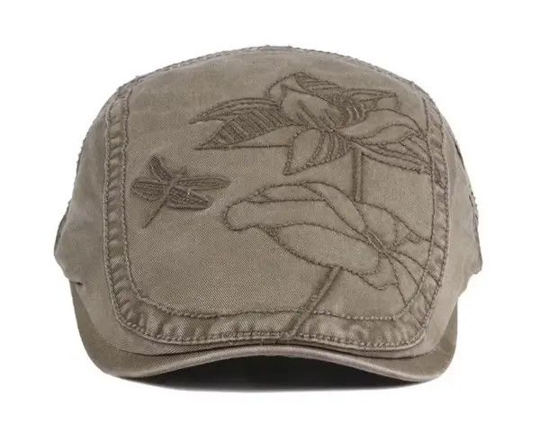 image of Y2K Embroidery Lotus Berets Hat Cap Beanie in Brown, Men's