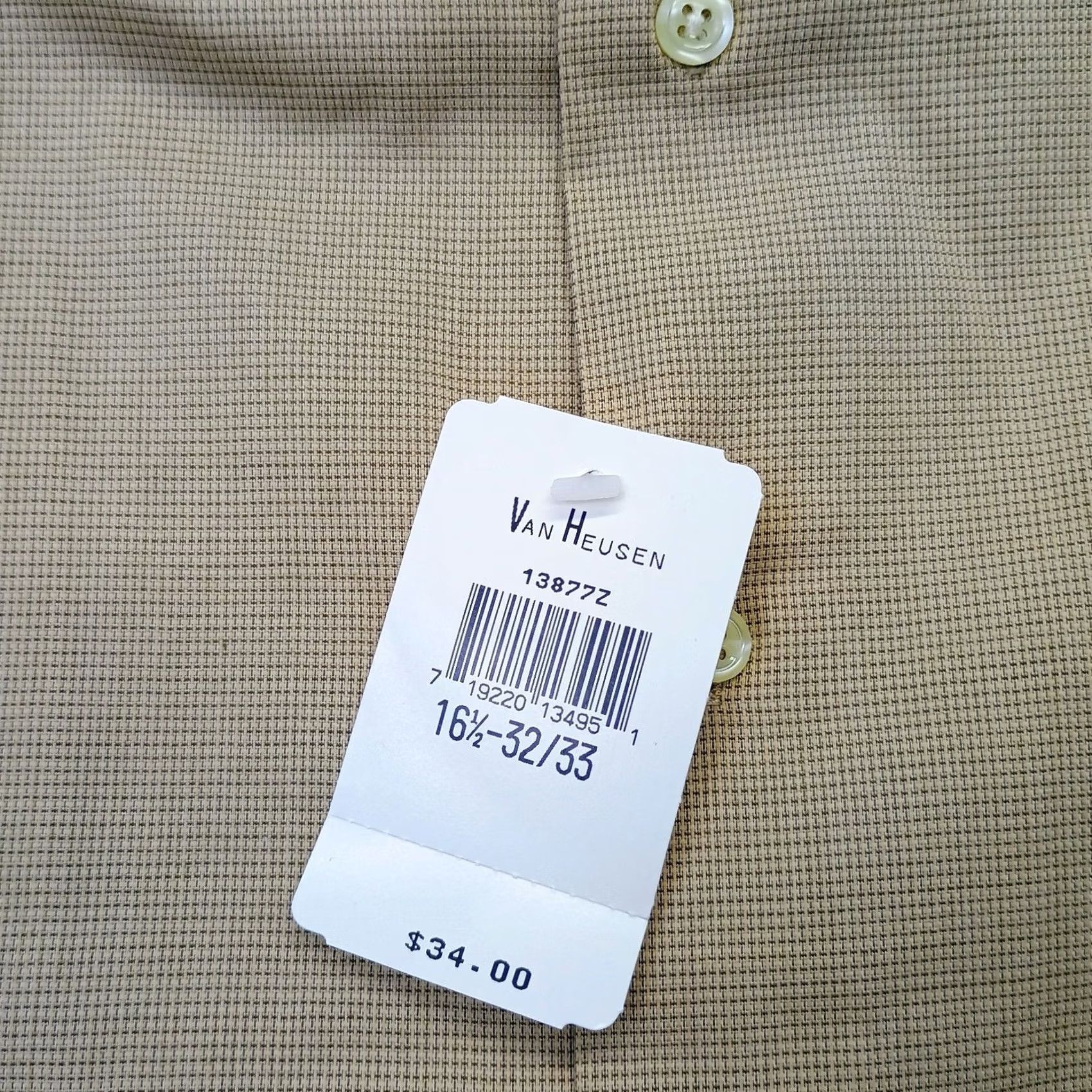 Van Heusen Van Heusen Dress Shirt Mens 16.5 Tan Long Sleeve Button-Down Size 46R - 7 Thumbnail