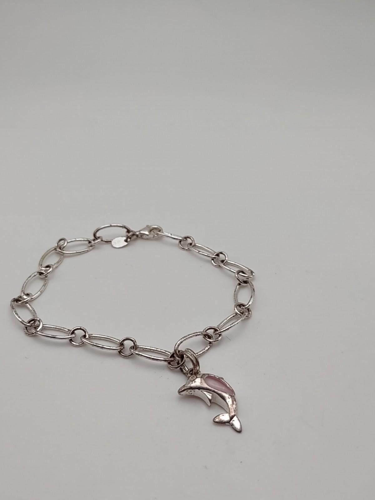The Unbranded Brand Sterling Silver Dolphin Charm Bracelet Pink 7" 925 Size ONE SIZE - 1 Thumbnail