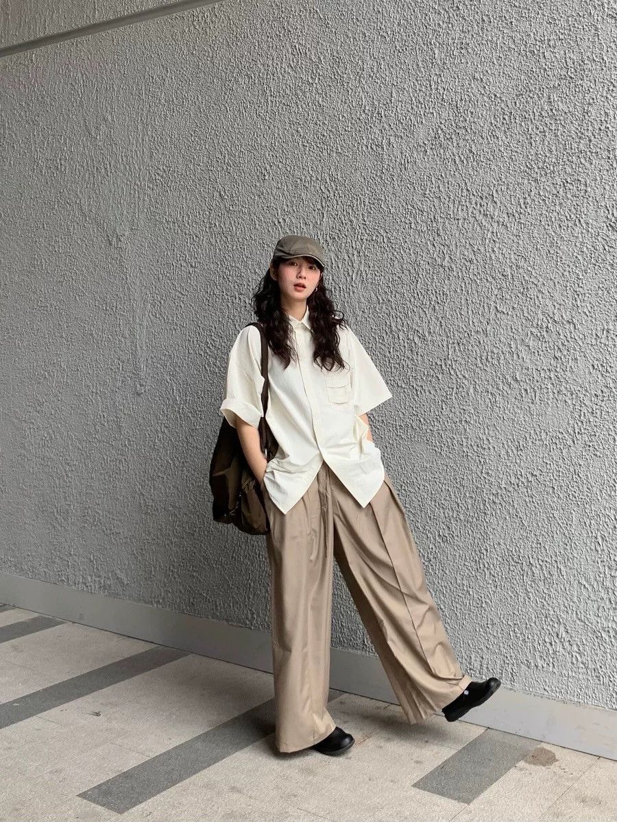Japanese khaki loose wide-leg casual trousers