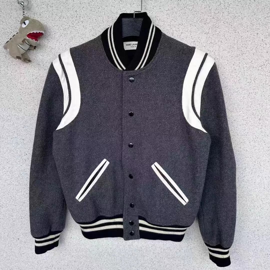 Saint Laurent Paris SLP gray wool leather panel baseball jacket 44 Size US S / EU 44-46 / 1 - 1 Thumbnail