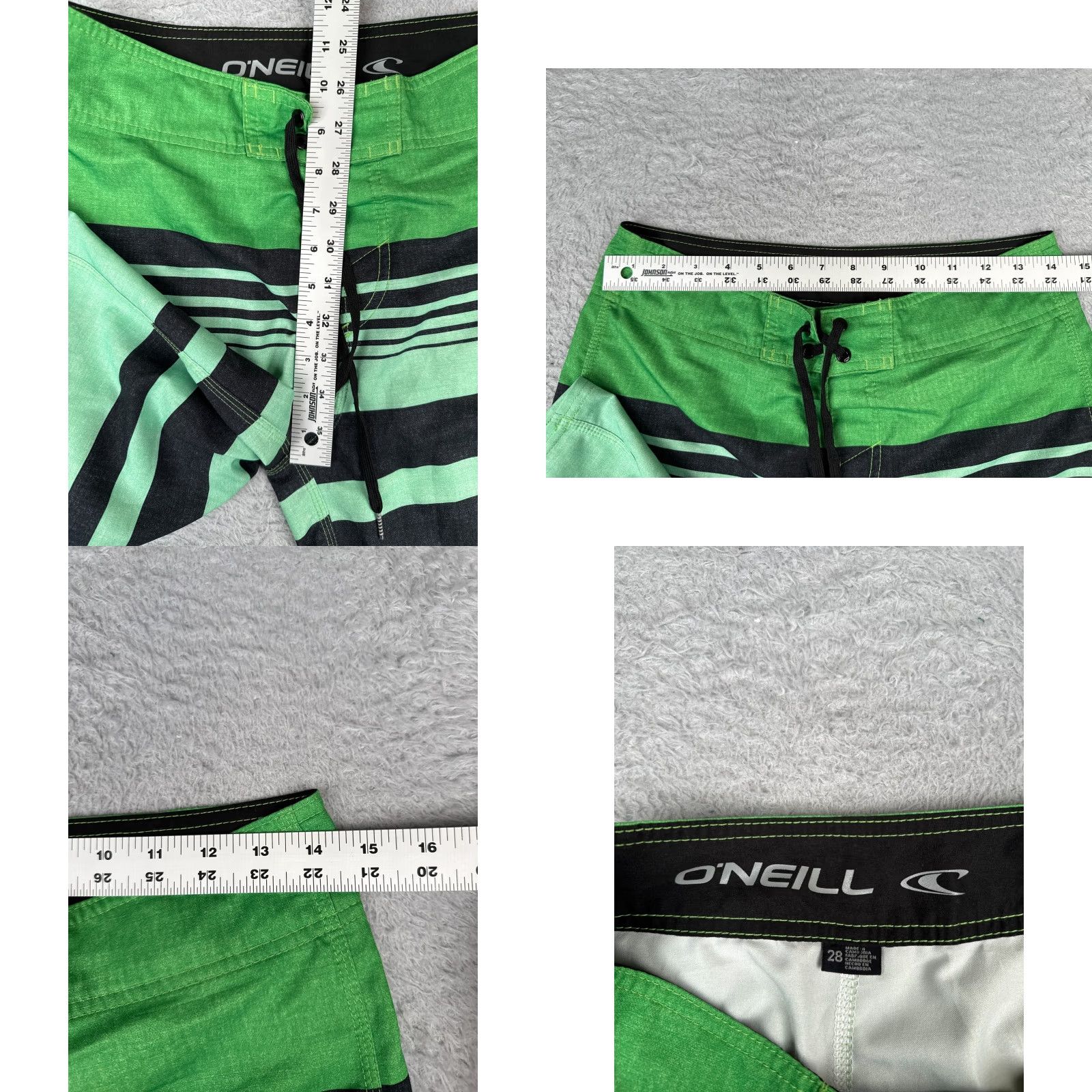 O'Neill O'Neill Board Shorts Mens 28 Green Stripe Polyester Blend 28x10 Trunks Swim Bottoms Beach Pockets Size US 28 / EU 44 - 8 Thumbnail