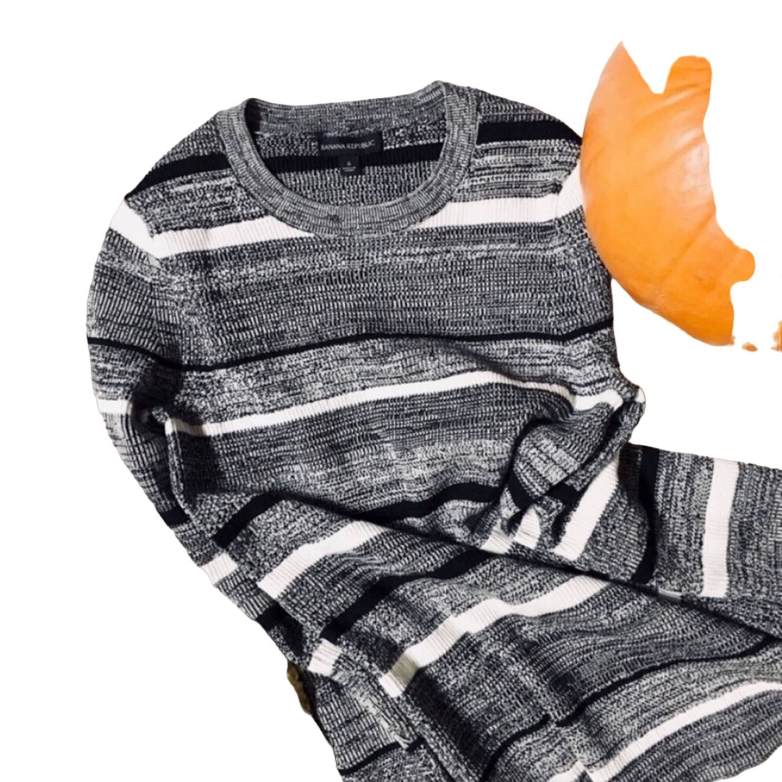 Banana Republic NEW BANANA REPUBLIC Grey Black White Stripe Pullover Sweater Size S / US 4 / IT 40 - 5 Thumbnail