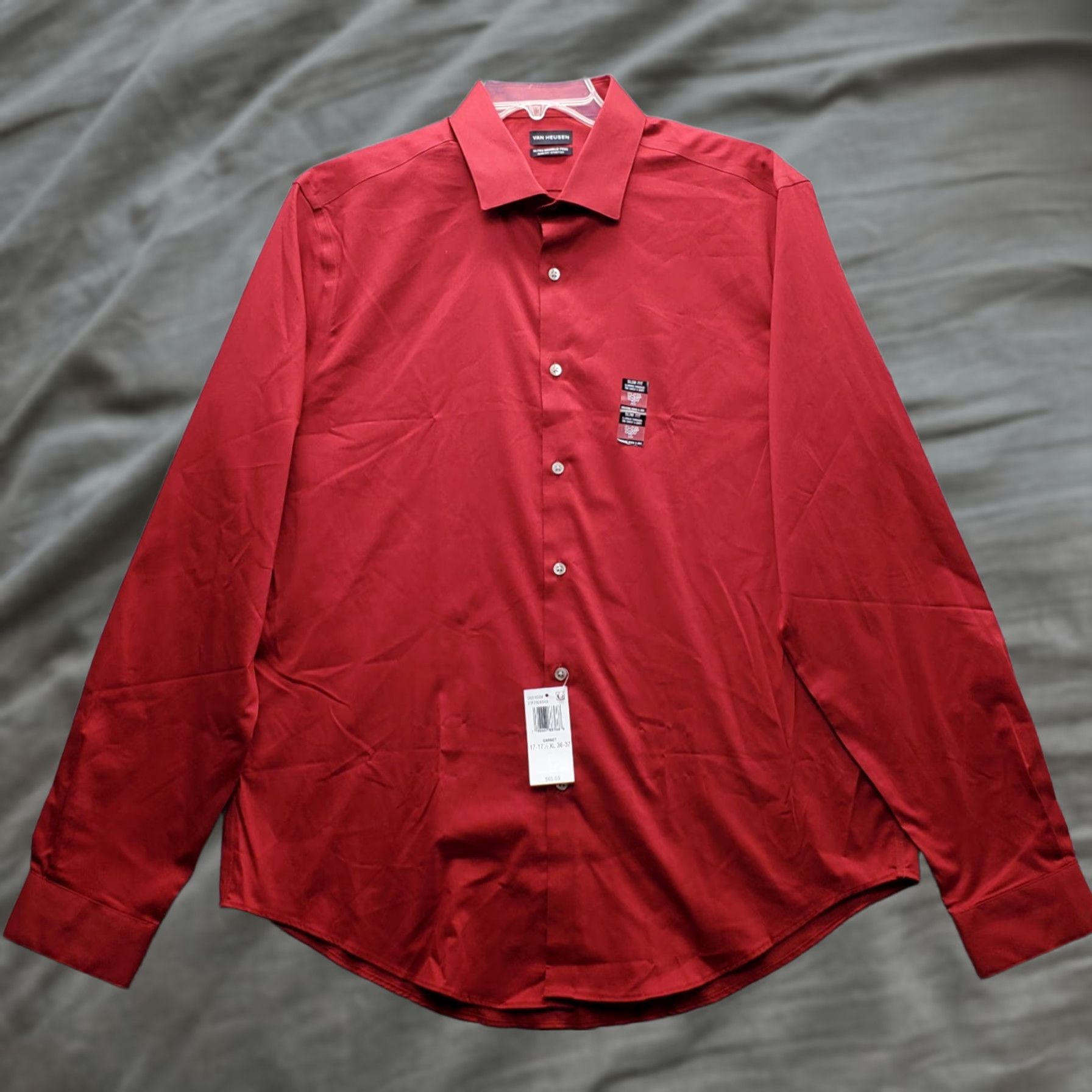 Van Heusen Van Heusen Dress Shirt Mens XL Red Satin Slim Fit Stretch Ultra Wrinkle Free Shirt Size 46R - 1 Thumbnail