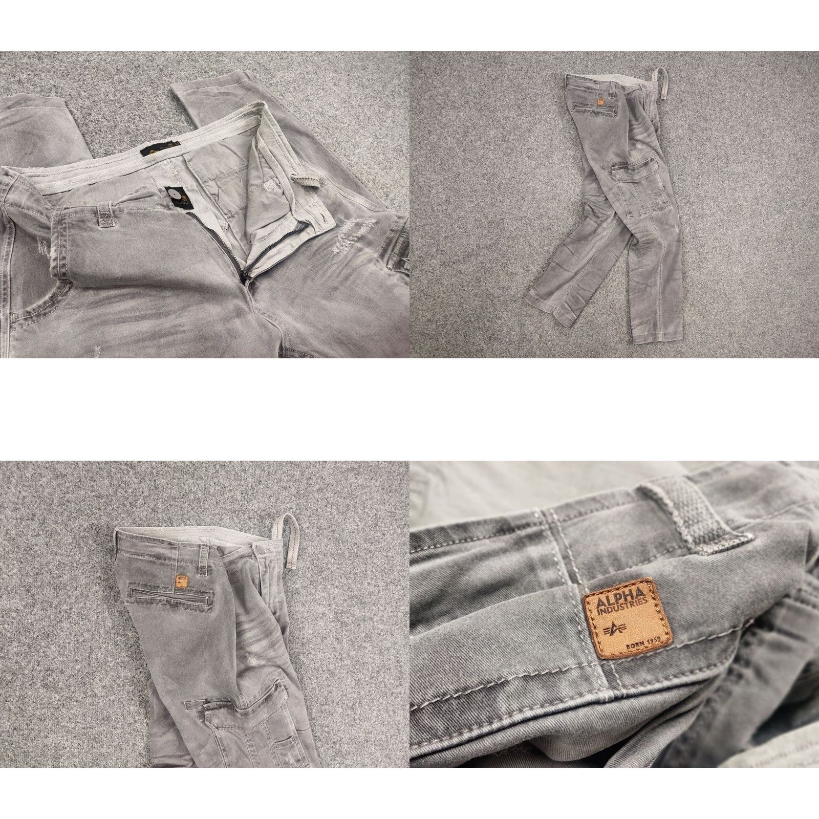 Vintage Alpha Industries Cargo Pants Mens Regular 32 Gray Cotton Blend Cargo Pocket 90s Army Canvas Straight Flat Front Size US 32 / EU 48 - 9 Thumbnail