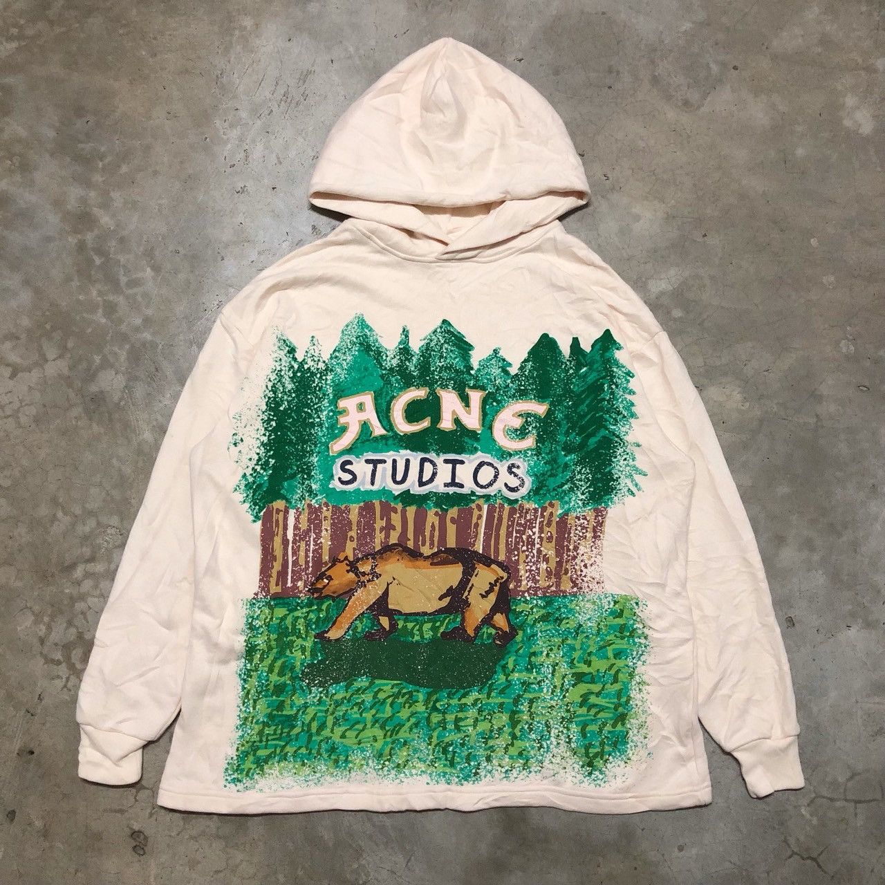 image of Acne Studios Grant Levy Edition Fikka Bear-Print Hoodie in Cream, Men's (Size Small)