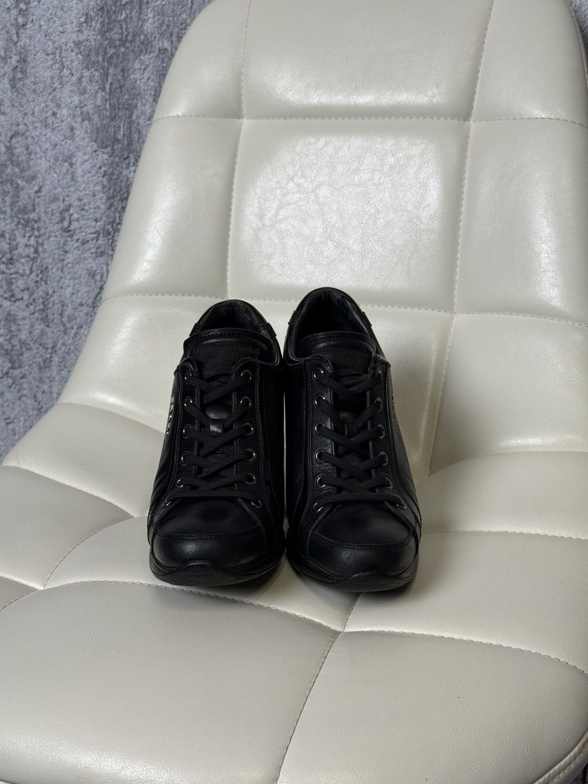 Prada PRADA Wedge Sneakers Black Leather Womens Platform Shoes Size US 6.5 / IT 36.5 - 16 Thumbnail
